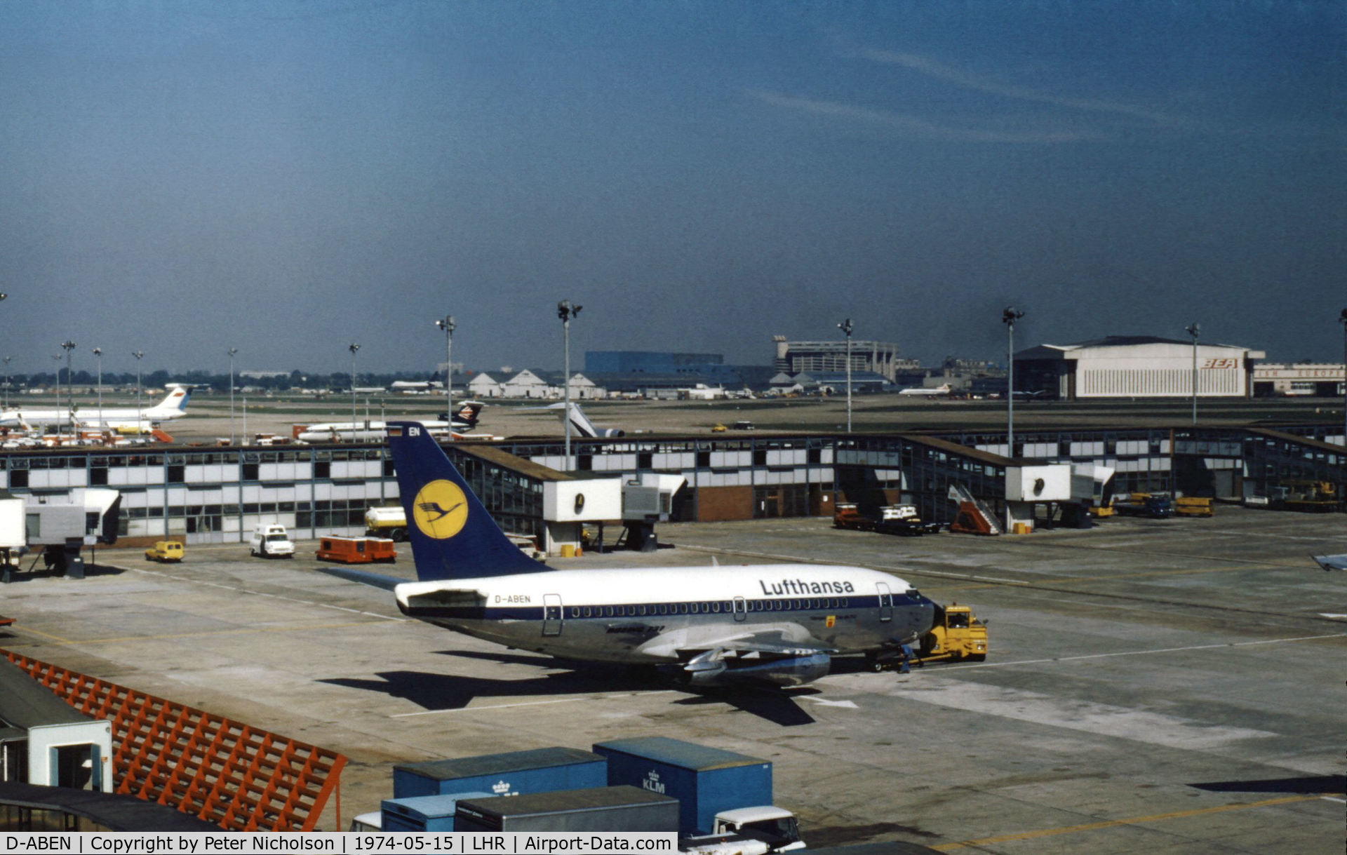 D-ABEN, 1968 Boeing 737-130 C/N 19024, Boeing 737-130, named Tubingen, of Lufthansa preparing to depart Heathrow in the Summer of 1974.