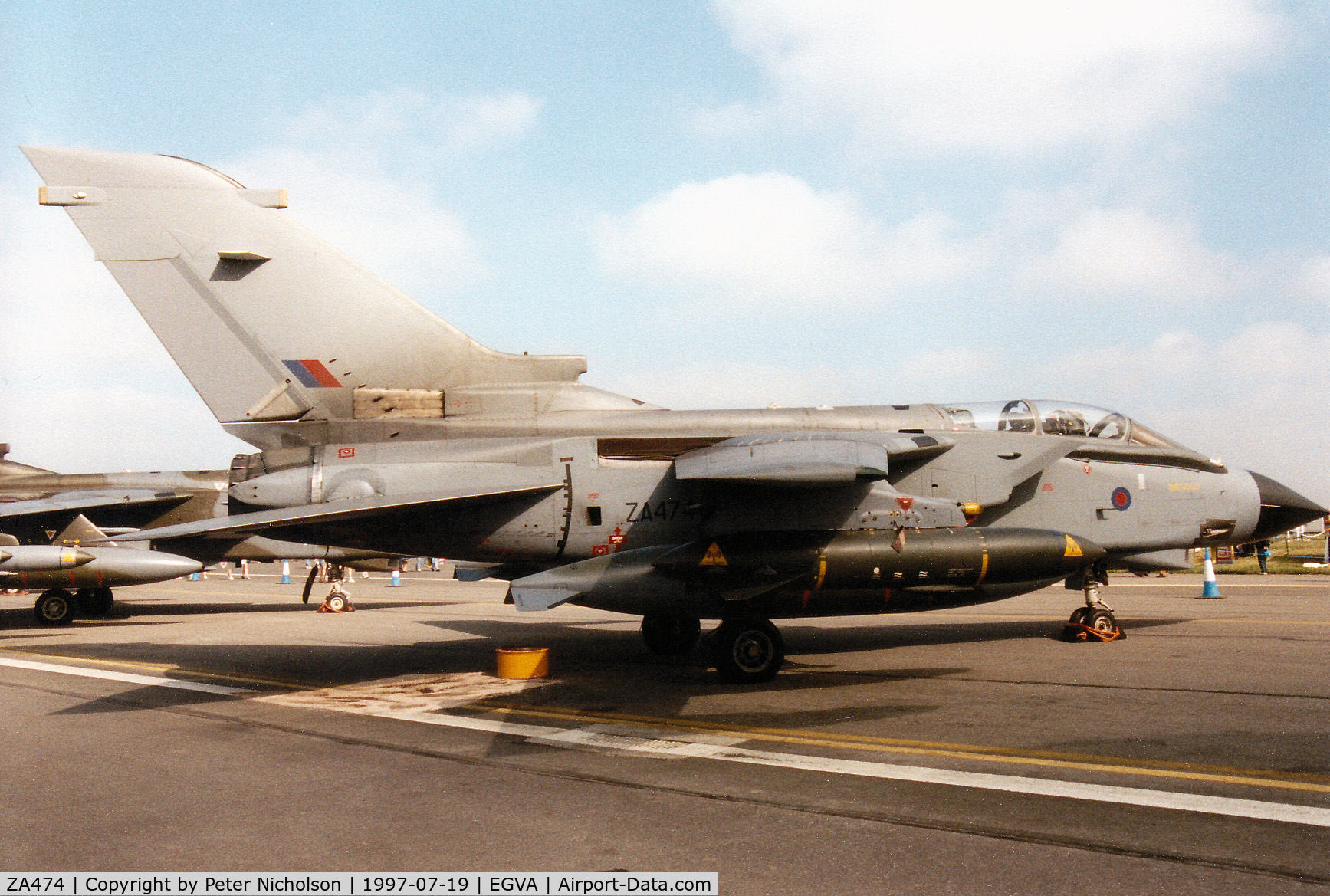 ZA474, 1983 Panavia Tornado GR.1B C/N 300/BS104/3140, Tornado GR.1B, callsign Wolf 2, of 12 Squadron at RAF Lossiemouth on display at the 1997 Intnl Air Tattoo at RAF Fairford.