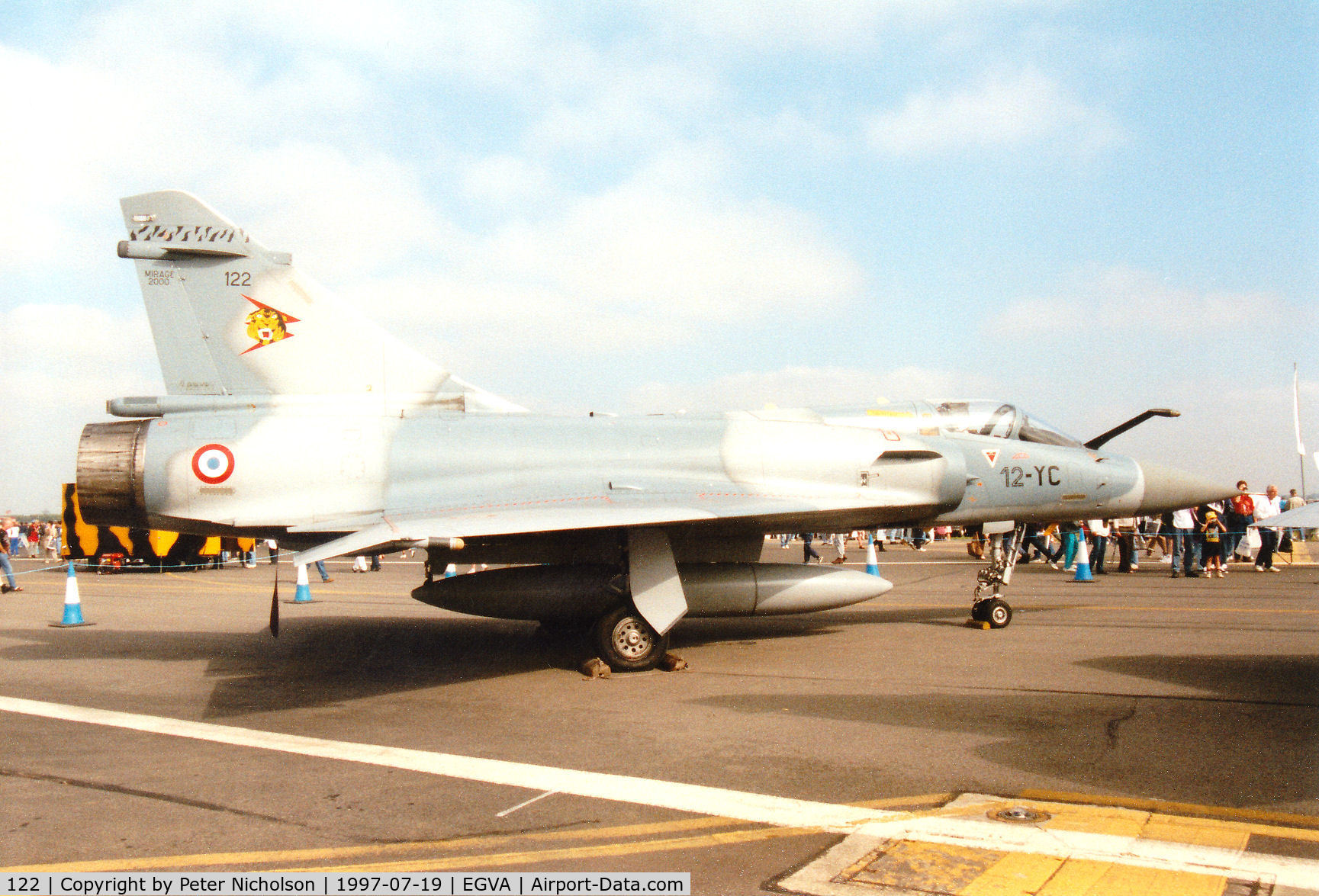 122, Dassault Mirage 2000C C/N 405, Mirage 2000C, callsign French Air Force 7600, of EC 01.012 on display at the 1997 Intnl Air Tattoo at RAF Fairford.
