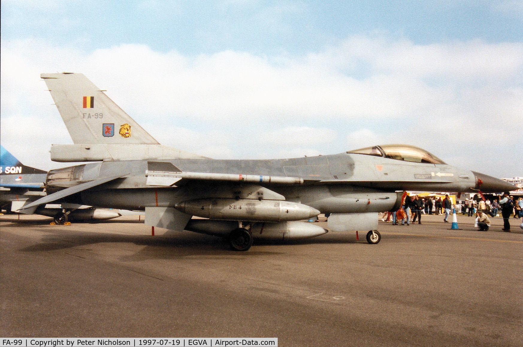 FA-99, SABCA F-16AM Fighting Falcon C/N 6H-99, F-16A Falcon, callsign Belgian Air Force 431, of 31 Squadron on display at the 1997 Intnl Air Tattoo at RAF Fairford.