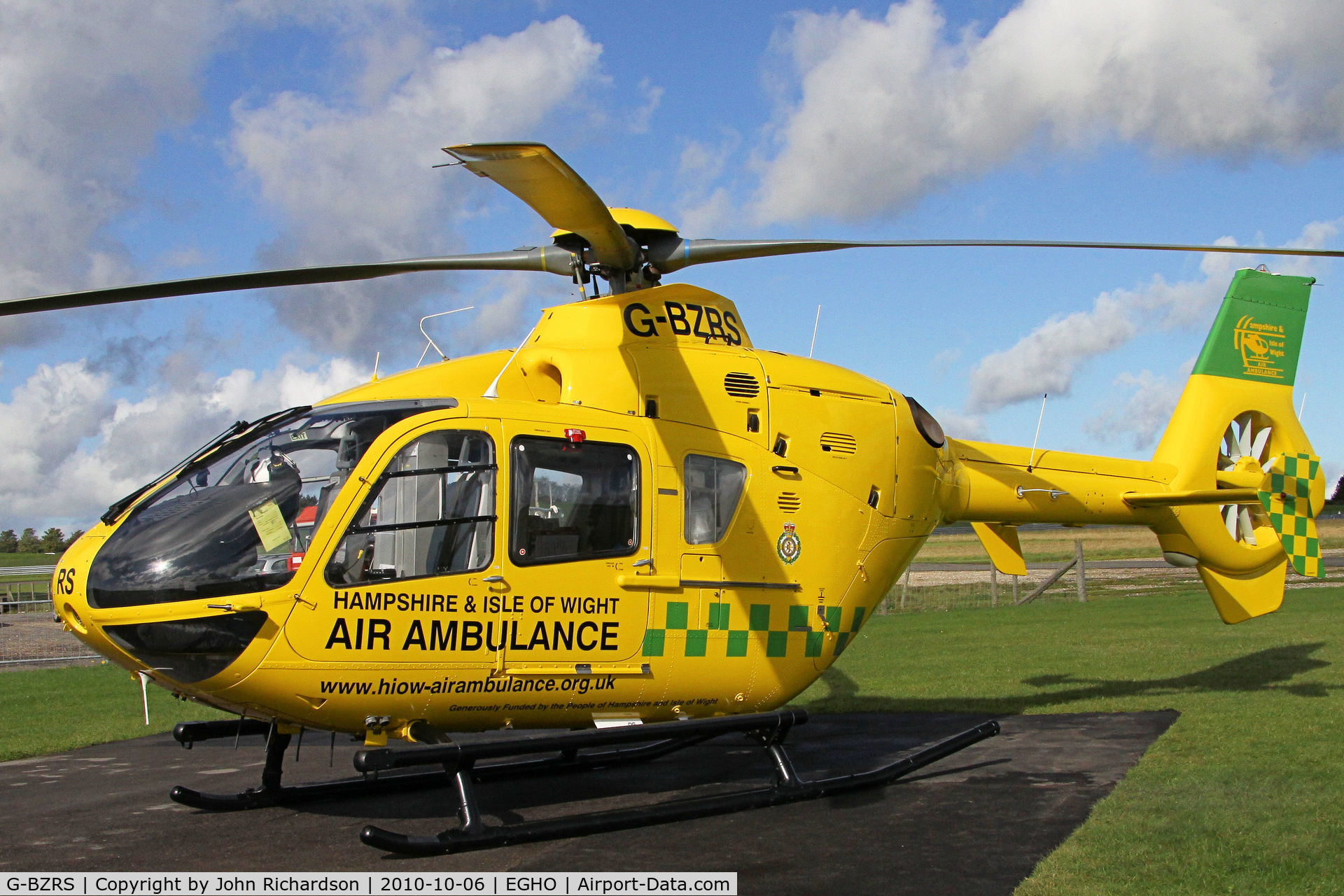 G-BZRS, 2000 Eurocopter EC-135T-2 C/N 0166, In her new colour scheme for Hampshire ans IOW Air Ambulance. Seen at Thruxton