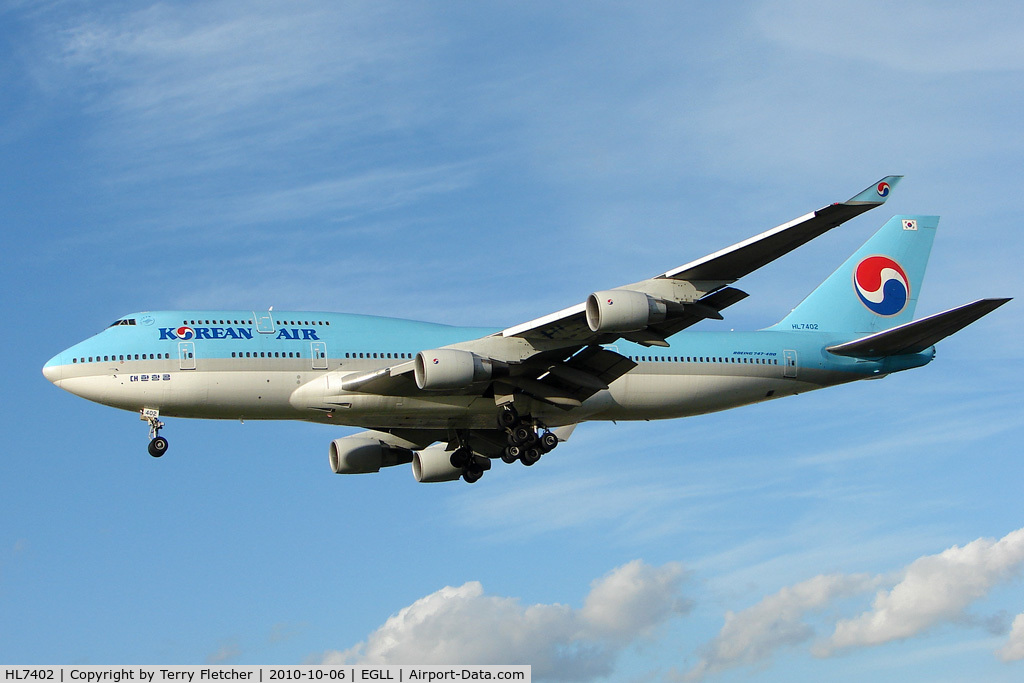 HL7402, 1998 Boeing 747-4B5 C/N 26407, Korean Air Boeing 747-4B5, c/n: 26407 at Heathrow