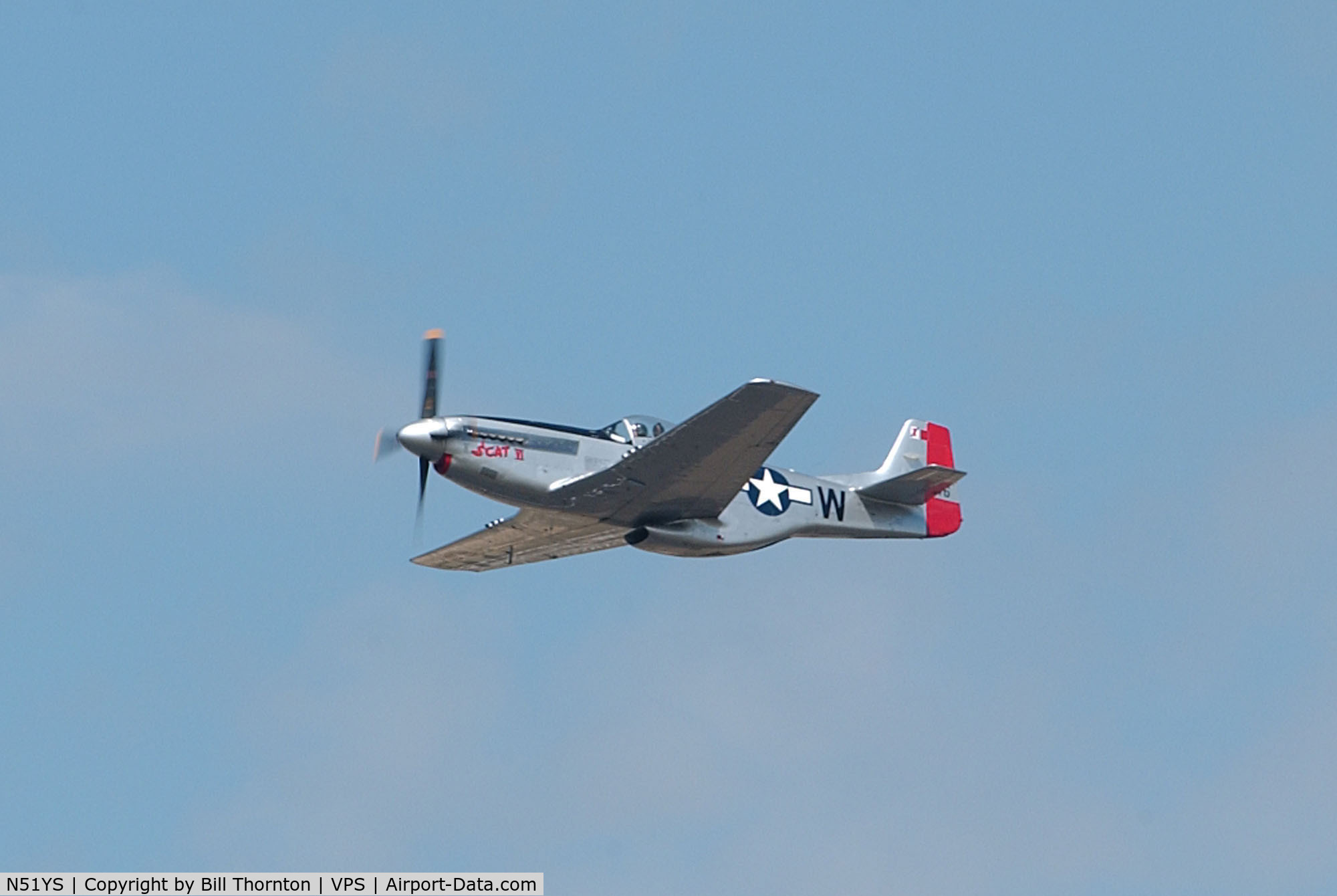 N51YS, 1945 North American P-51D Mustang C/N 122-39285, N51YS, Tail No. 411746, a P-51D (25NA), owned by Denny Hickman of Alabama, makes a fast low approach to Rwy 19 at Eglin AFB, Fla. during a vintage aircraft demo during the 2010 Eglin Air Show. (an f-stop 5.6 photograph)