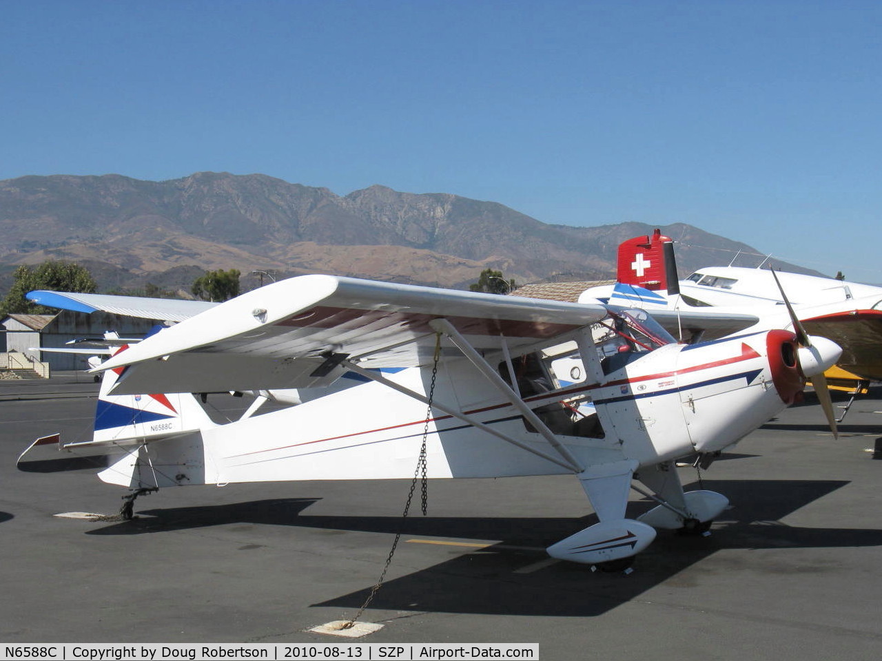 N6588C, 1992 Taylorcraft/Swick T-Clips C/N 1, 1992 McCain SWICK-CLIP-T (aerobatic-modified Taylorcraft), Lycoming O-235 120 Hp, Note: large aikeron with spade                    