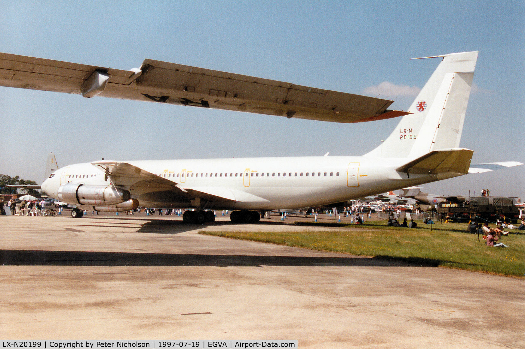 LX-N20199, 1969 Boeing 707-329C C/N 20199, Boeing 707-329C, callsign Nato 12, of the NATO Airborne Early Warning Force on display at the 1997 Intnl Air Tattoo at RAF Fairford.