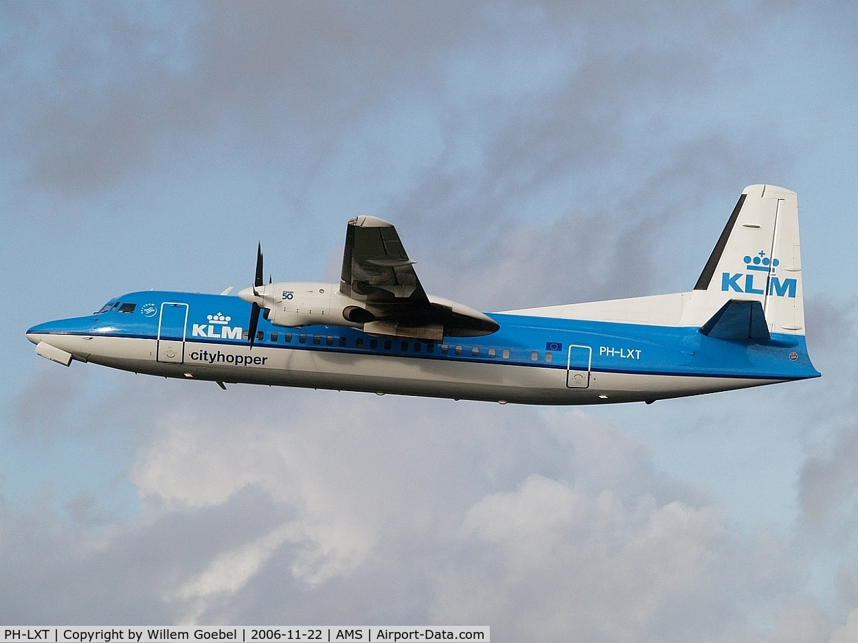 PH-LXT, 1993 Fokker 50 C/N 20279, Take off of Amsterdam airport on runway 24