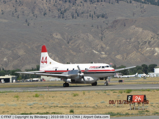 C-FFKF, 1954 Convair CV-340-31 (CV-5800 C/N 179, Conair  Convair 340  (#44) aerial tanker departing for a fire action. ( Note: tail # 48 was lost at the end of July 2010 on a fire...RIP, guys, you are missed)