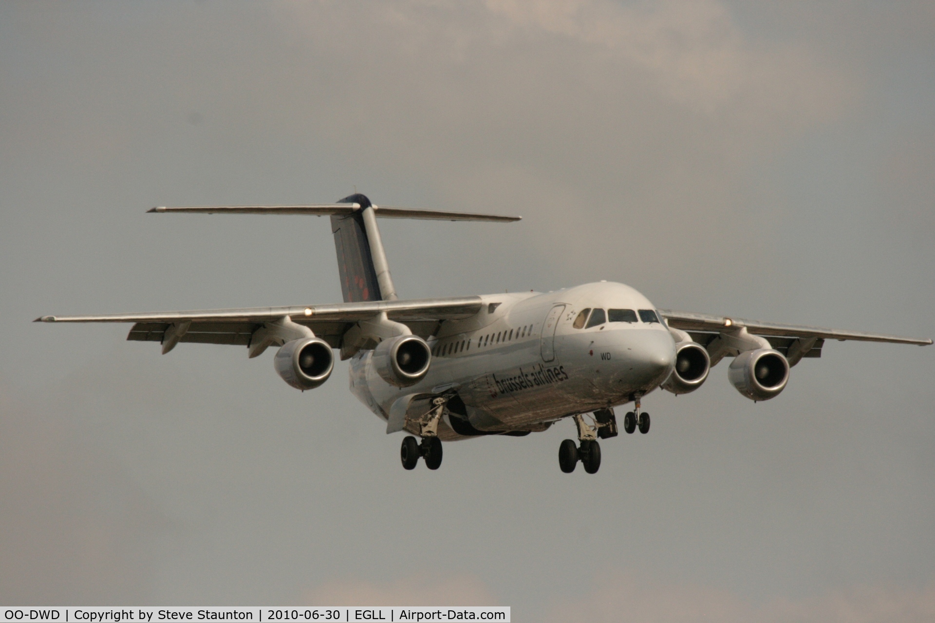 OO-DWD, 1998 British Aerospace Avro 146-RJ100 C/N E3324, Taken at Heathrow Airport, June 2010