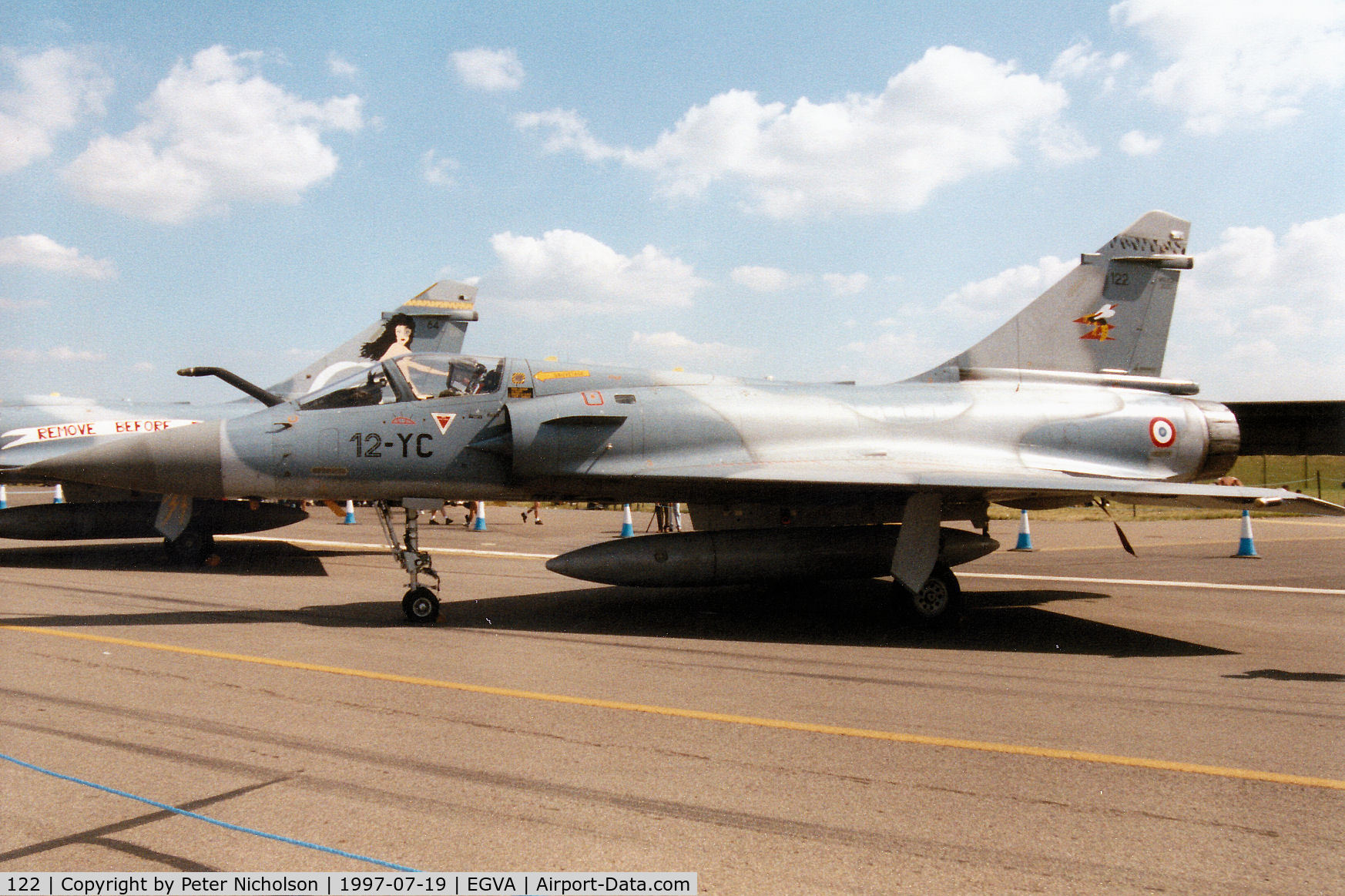 122, Dassault Mirage 2000C C/N 405, Mirage 2000C, callsign French Air Force 7600, of EC 01.012 on display at the 1997 Intnl Air Tattoo at RAF Fairford.