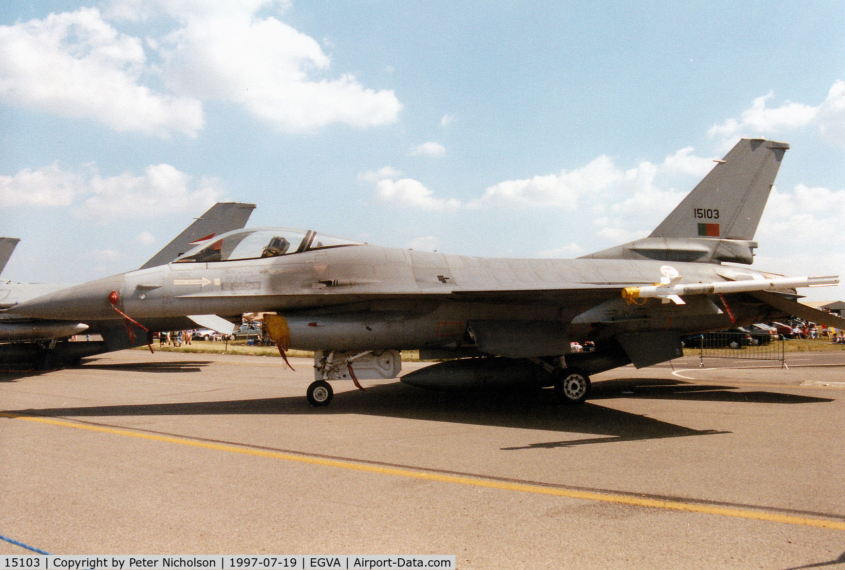 15103, 1993 Lockheed F-16AM Fighting Falcon C/N AA-3, F-16A Falcon, callsign Portuguese Air Force 2474, of 201 Esquadron on display at the 1997 Intnl Air Tattoo at RAF Fairford.