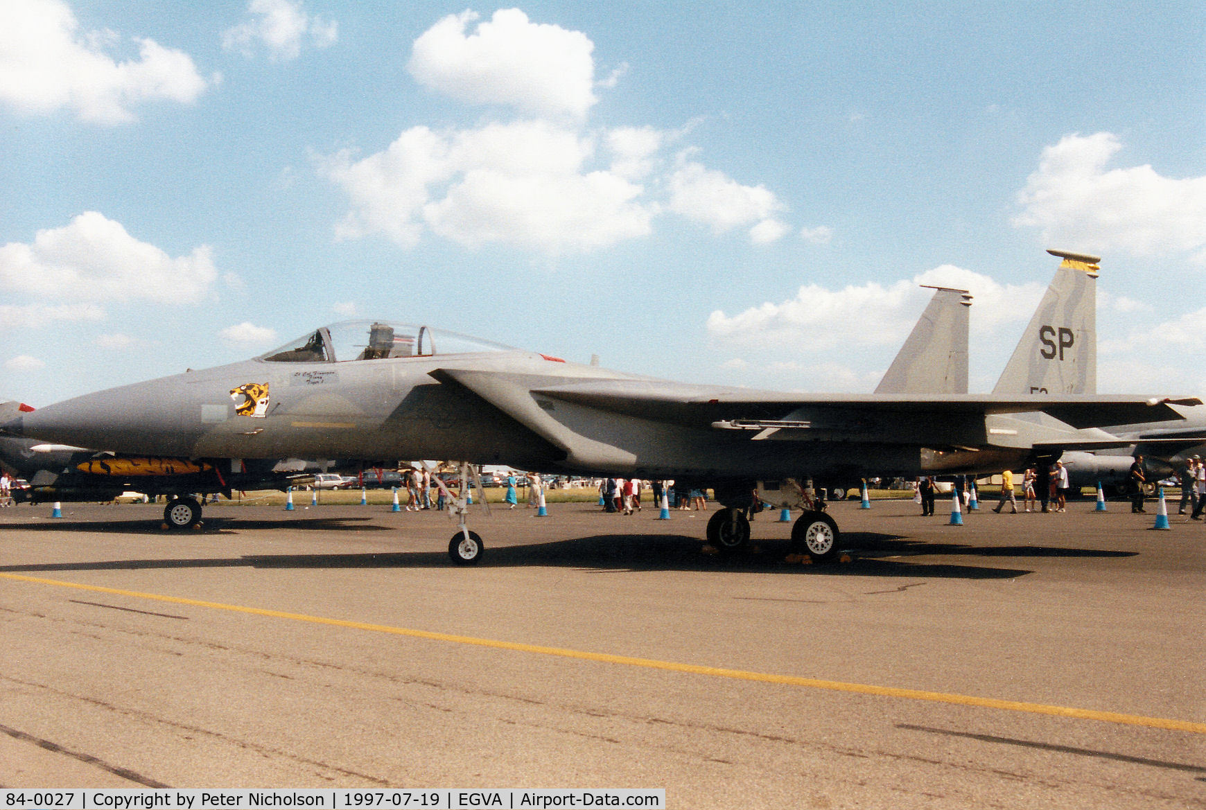 84-0027, 1984 McDonnell Douglas F-15C Eagle C/N 0938/C330, F-15C Eagle, callsign Duster 02, of 53rd Fighter Squadron/52nd Fighter Wing on display at the 1997 Intnl Air Tattoo at RAF Fairford.