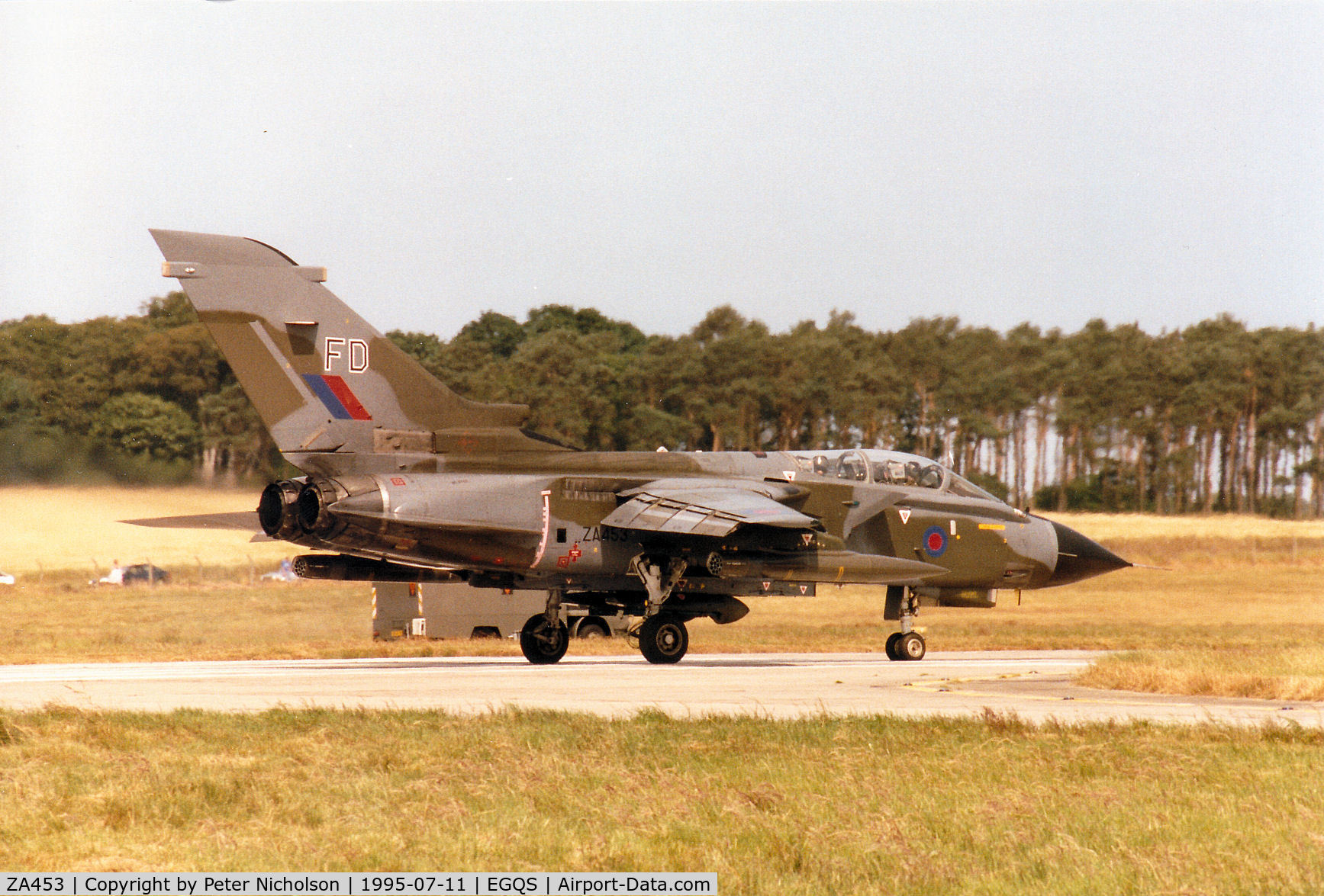 ZA453, 1983 Panavia Tornado GR.1B C/N BS083/249/3119, Tornado GR.1B of 12 Squadron lined up for take-off on Runway 05 at RAF Lossiemouth in the Summer of 1995.