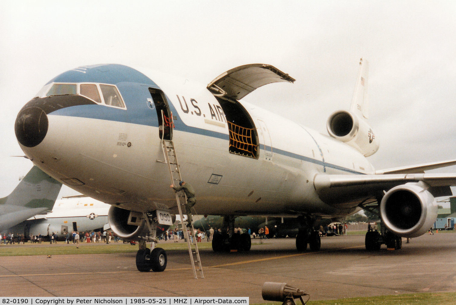 82-0190, 1982 McDonnell Douglas KC-10A Extender C/N 48212, Another view of the KC-10A Extender from Barksdale AFB's 2nd Bombardment  Wing on display at the 1985 RAF Mildenhall Air Fete.