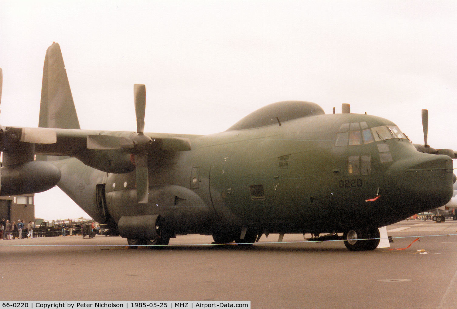 66-0220, 1966 Lockheed HC-130P Hercules C/N 382-4179, HC-130P Hercules of the 67th Aerospace Rescue & Recovery Squadron at RAF Woodbridge on display at the 1985 RAF Mildenhall Air Fete.