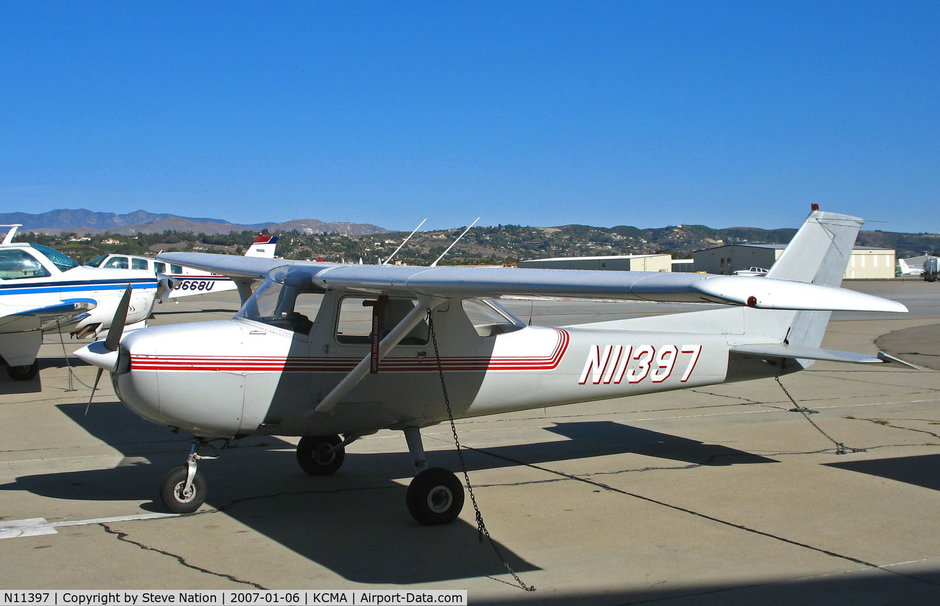 N11397, 1973 Cessna 150L C/N 15075386, 1973 Cessna 150L on Camarillo, CA visitors ramp on sunny January 2007 day