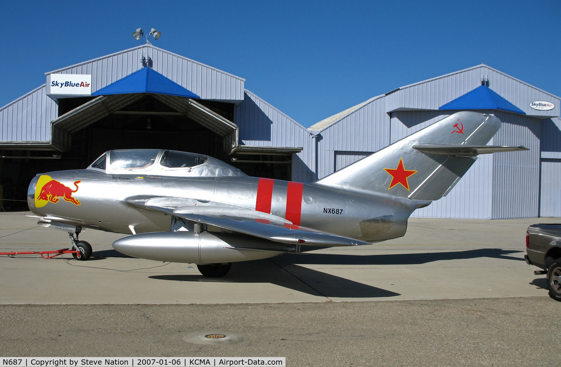 N687, 1953 Mikoyan-Gurevich MiG-15UTI C/N 1A02005, RED BULL MIG-15UTI in Soviet cs  (painted as NX687) at Camarillo Airport (CA) home base on sunny, balmy January day