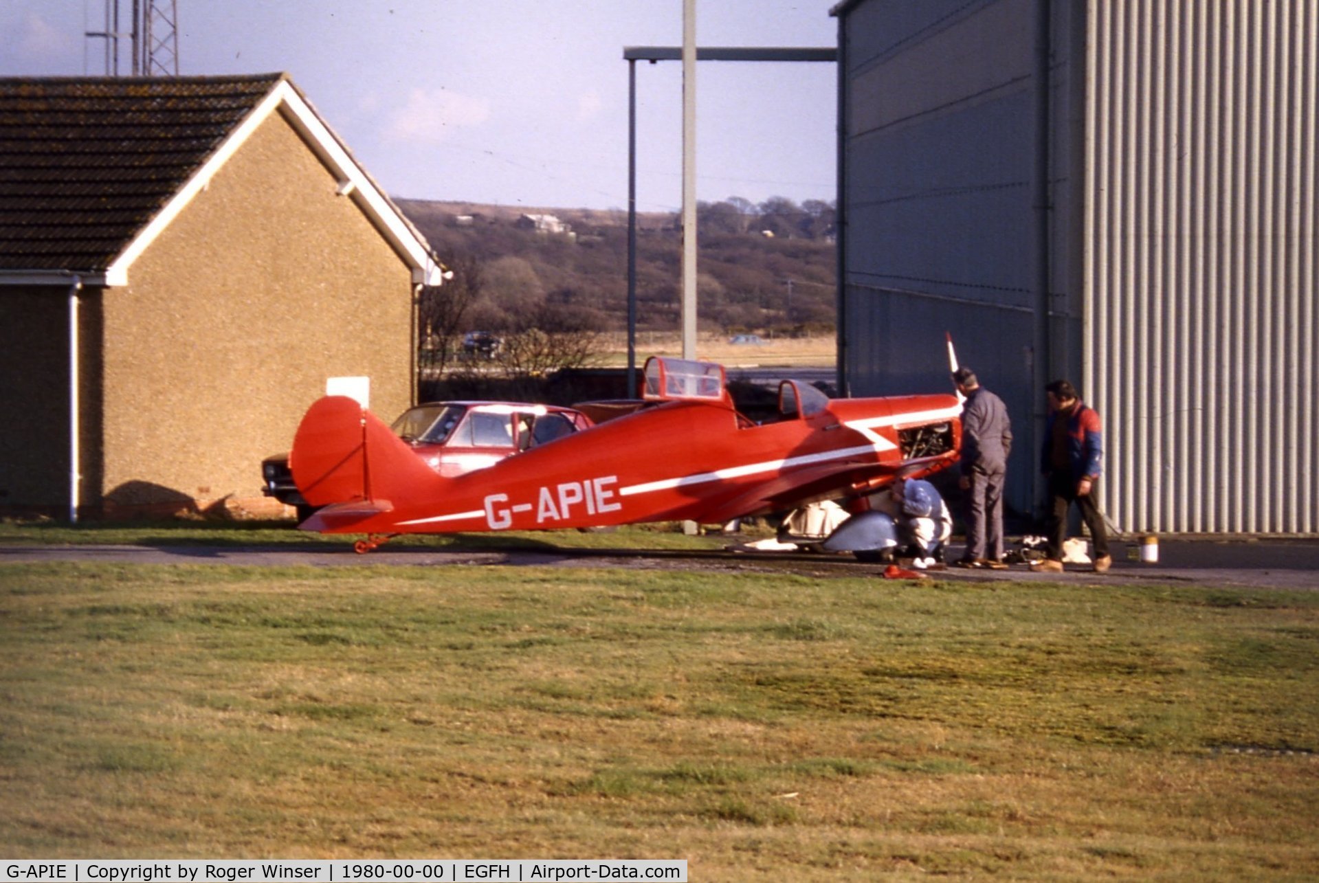G-APIE, 1958 Tipsy Belfair C/N 535, At Swansea Airport in the early/mid 1980's. Date taken is estimated.