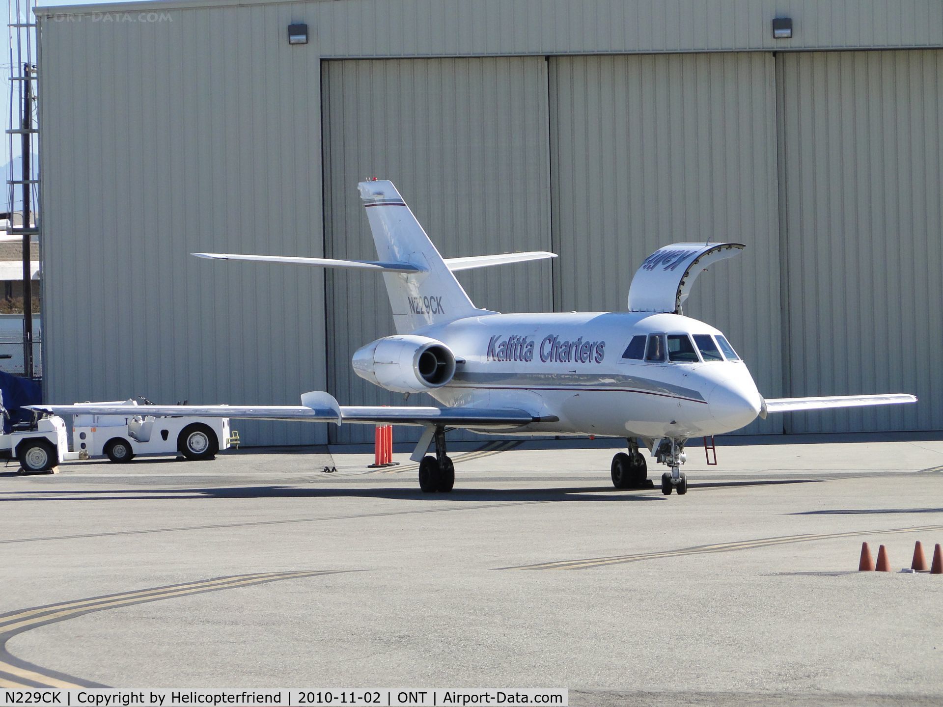N229CK, 1970 Dassault Fan Jet Falcon (20D) C/N 229, Appears to being readied for flight on the southside of Ontario