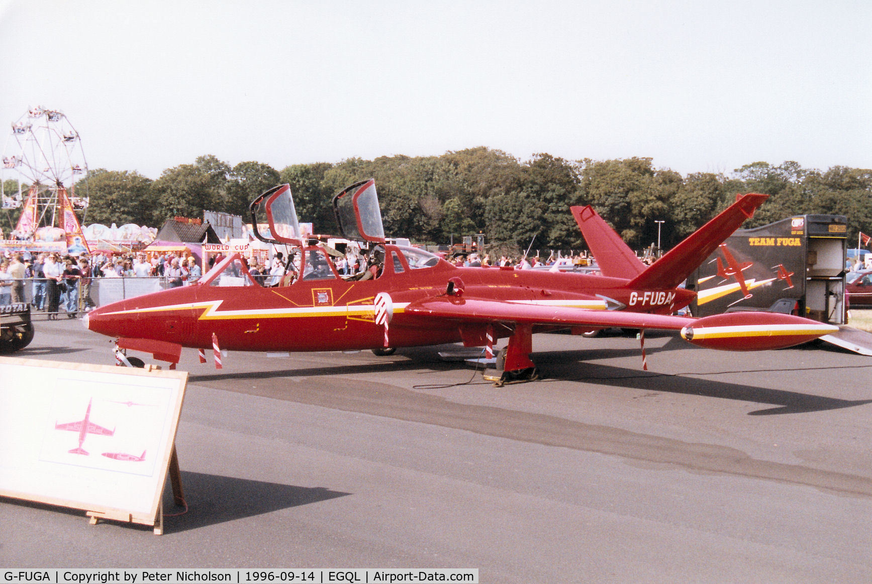 G-FUGA, 1957 Fouga CM-170R Magister C/N 045, CM-170 Magister in Belgian Air Force Red Devils aerobatic displeay team colours on display at the 1996 RAF Leuchars Airshow.