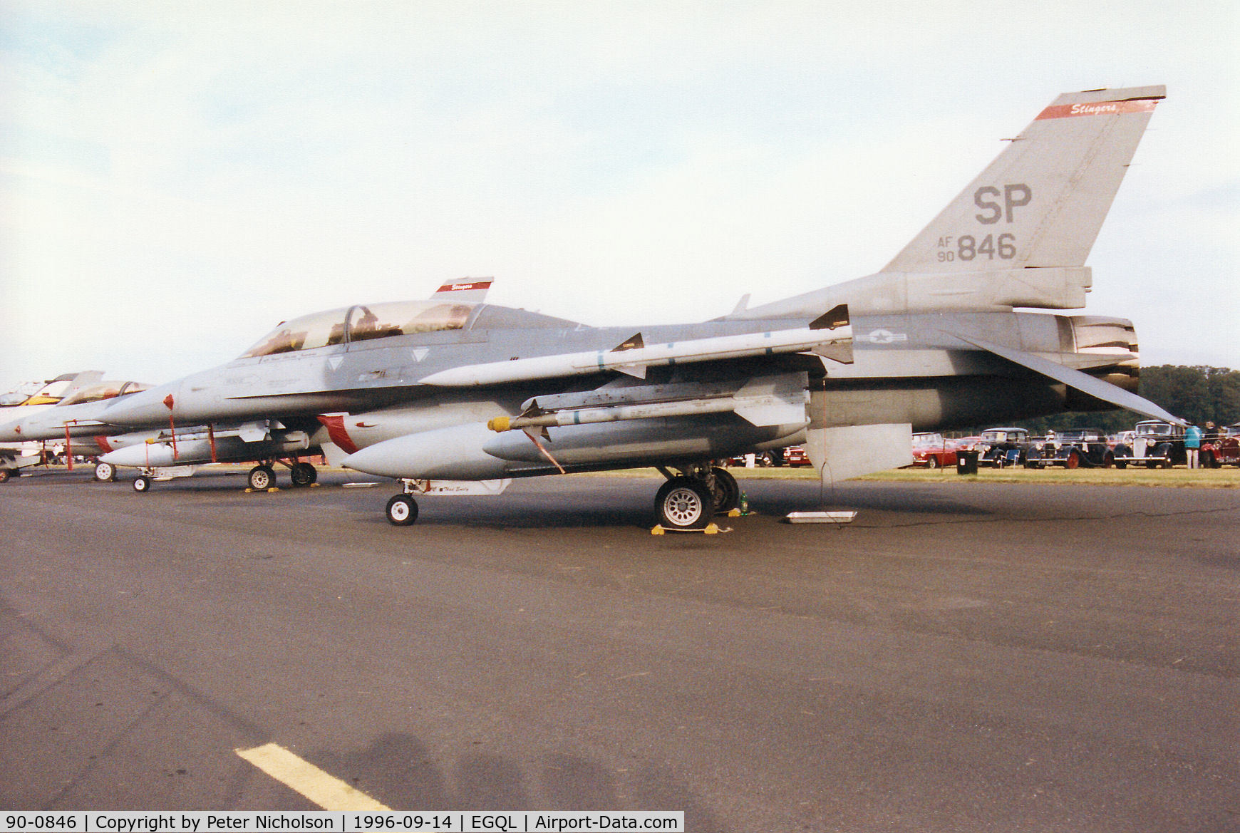 90-0846, 1990 General Dynamics F-16D Fighting Falcon C/N CD-13, F-16D Falcon of 480th Fighter Squadron/52nd Fighter Wing on display at the 1996 RAF Leuchars Airshow.