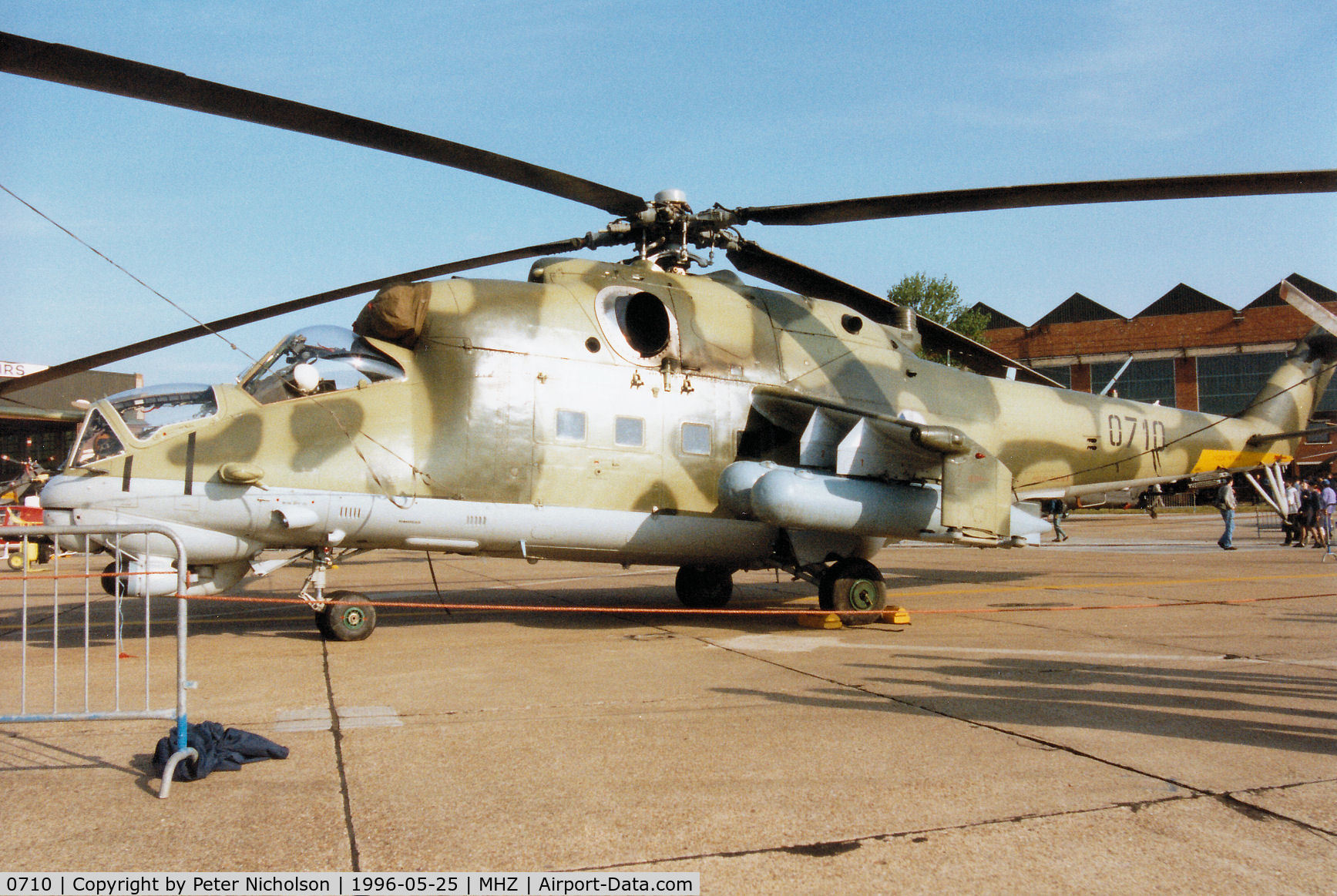 0710, Mil Mi-24V Hind E C/N 730710, Hind of 331 Squadron Czech Air Force on display at the 1996 RAF Mildenhall Air Fete.