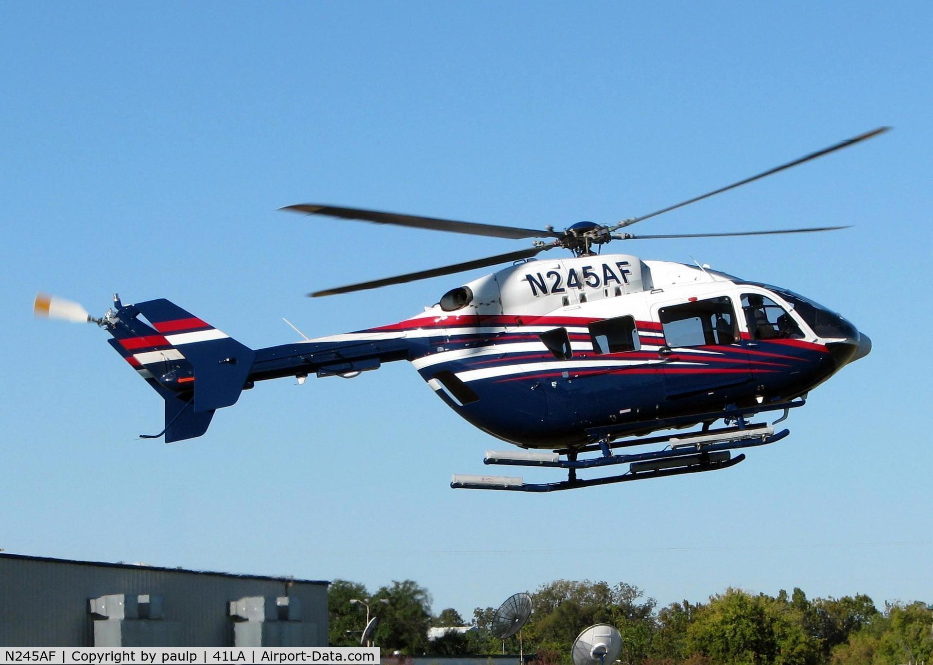 N245AF, Eurocopter-Kawasaki EC-145 (BK-117C-2) C/N 9322, Taking off from Metro Aviation/Downtown Shreveport.
