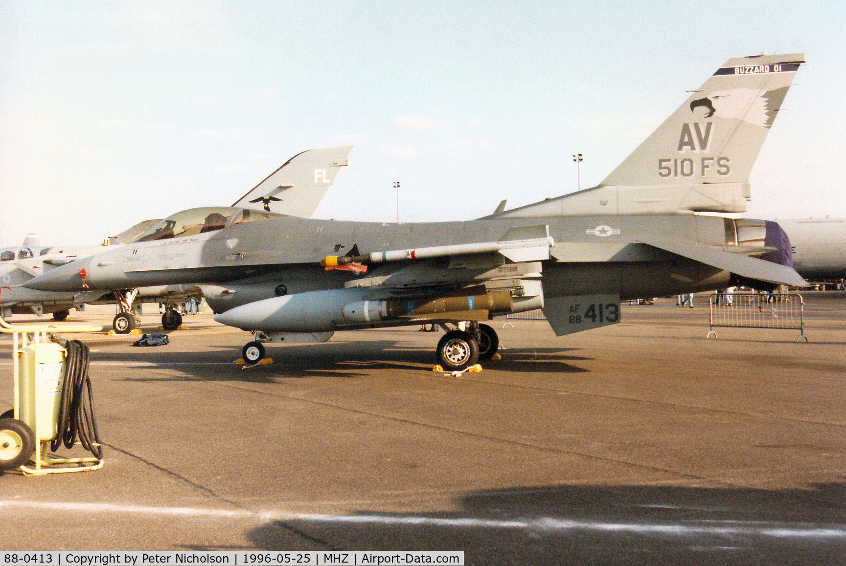 88-0413, 1988 General Dynamics F-16C Fighting Falcon C/N 1C-15, F-16C Falcon of 510th Fighter Squadron/31st Fighter Wing at Aviano on display at the 1996 RAF Mildenhall Air Fete.