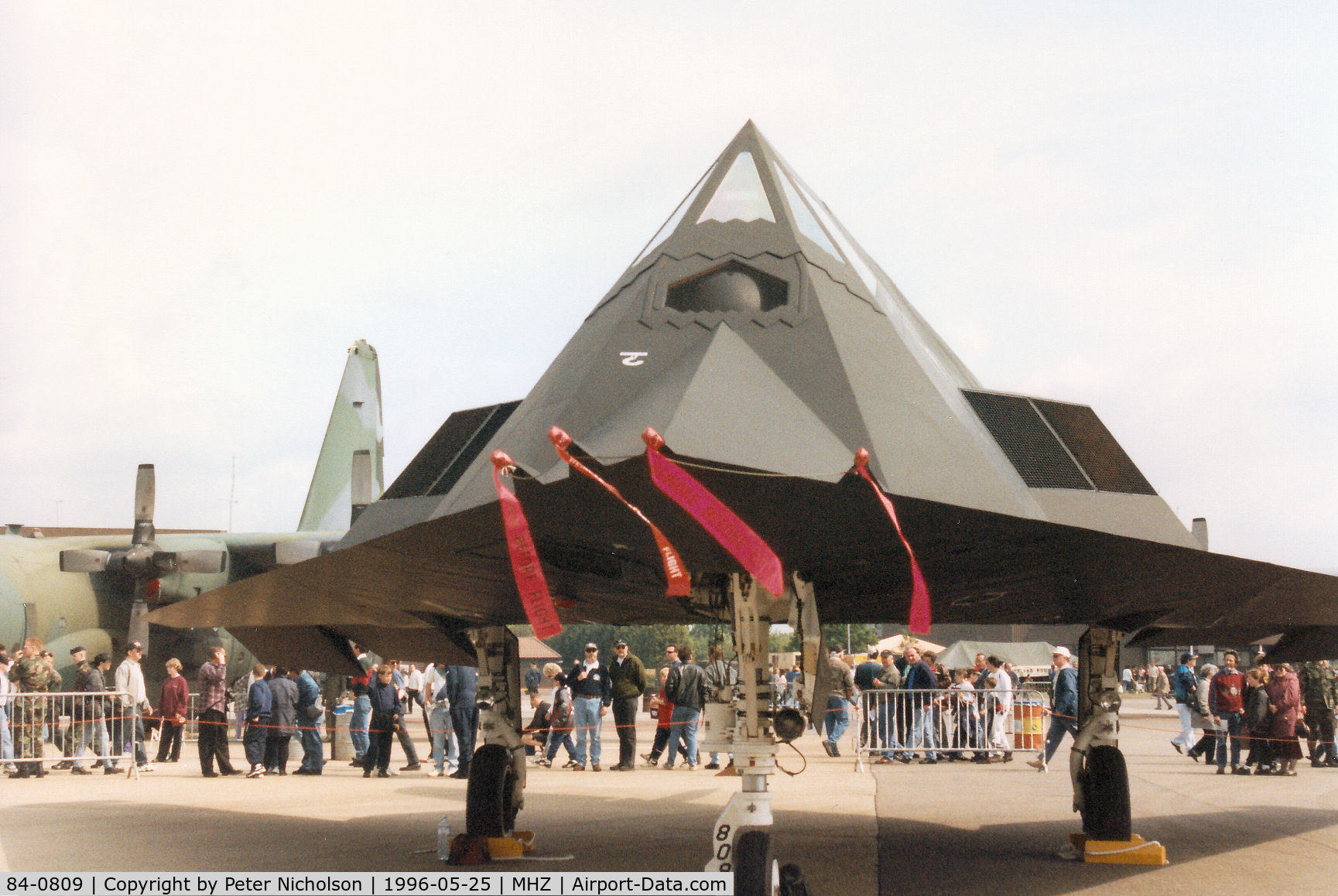 84-0809, 1983 Lockheed F-117A Nighthawk C/N A.4034, Another view of the F-117A Nighthawk of 9th Fighter Squadron/49th Fighter Wing on display at the 1996 RAF Mildenhall Air Fete.