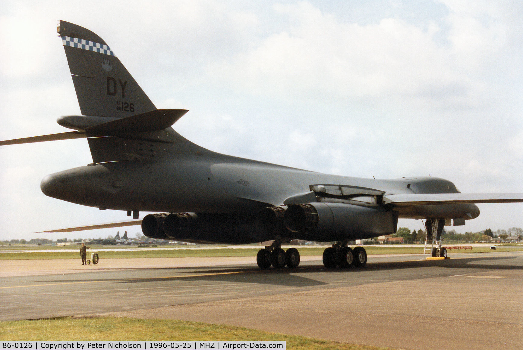 86-0126, 1986 Rockwell B-1B Lancer C/N 86, B-1B Lancer named Hungry Devil of 7th Bombardment Wing's 28th Bomb Squadron on the flight-line at the 1996 RAF Mildenhall Air Fete.