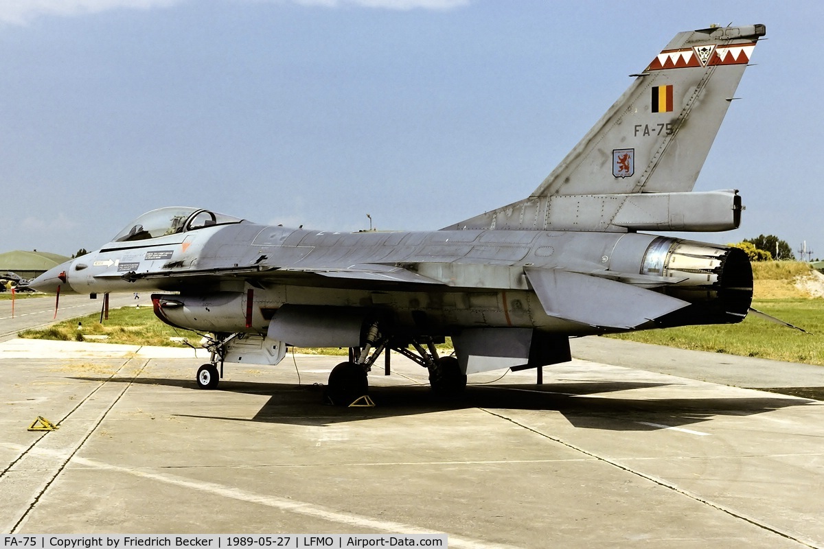 FA-75, 1980 SABCA F-16AM Fighting Falcon C/N 6H-75, Orange AB open house 1989