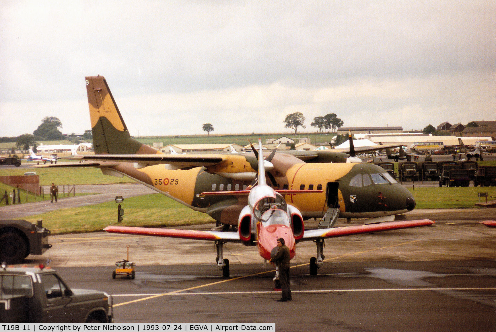 T19B-11, 1991 Airtech CN-235-100M C/N C047, CASA CN-235 support aircraft, of Ala 35, for the Spanish Air Force's Team Aguila display team at the 1993 Intnl Air Tattoo at RAF Fairford.