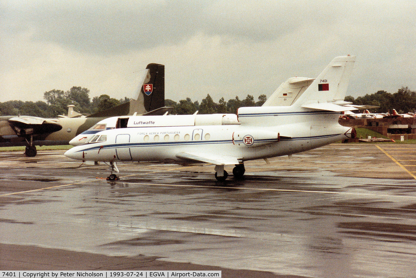 7401, 1988 Dassault Falcon 50 C/N 195, Falcon 50 of 504 Esquadron Portuguese Air Force on the flight-line at the 1993 Intnl Air Tattoo at RAF Fairford.