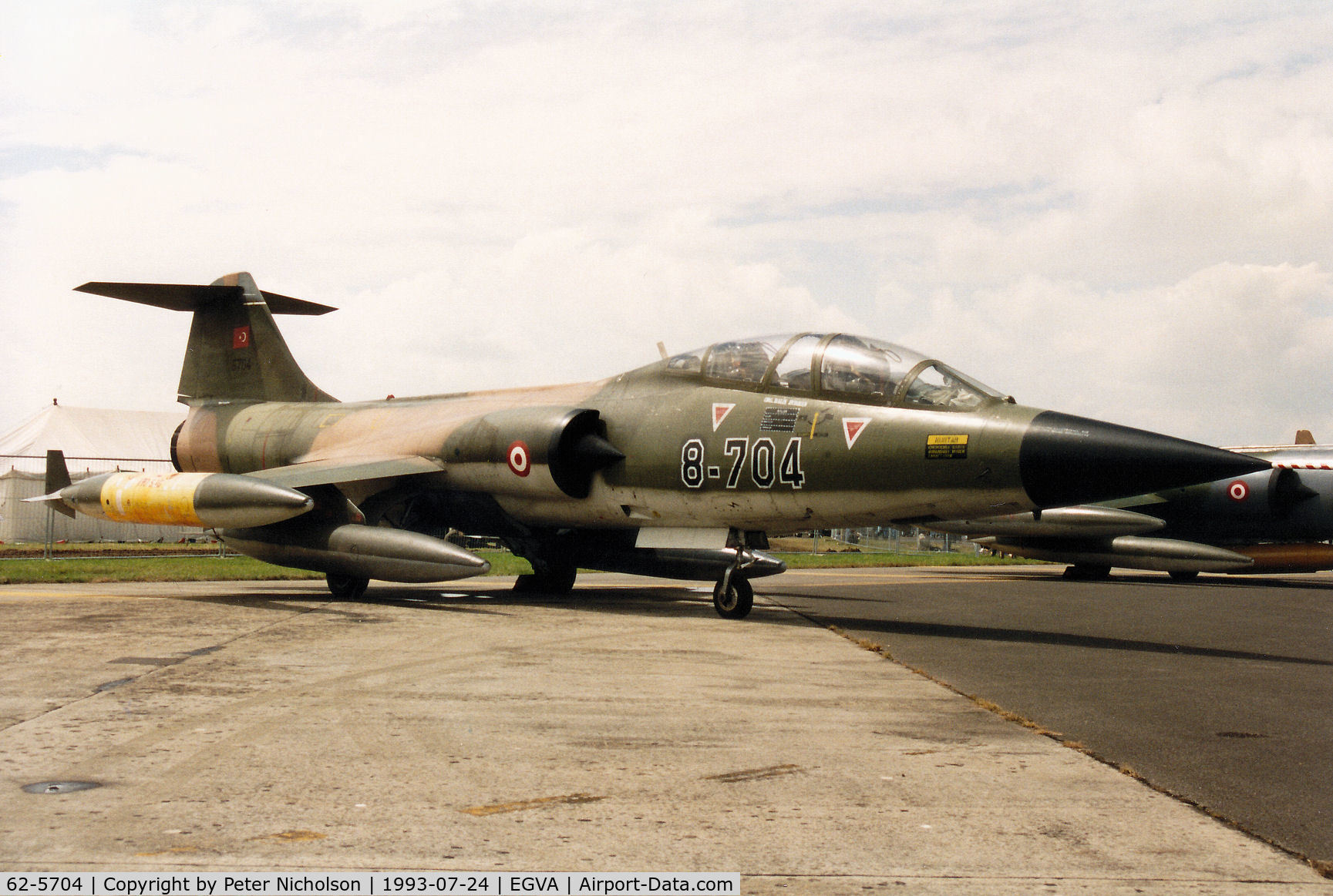 62-5704, 1962 Lockheed TF-104G Starfighter C/N 583D-5704, TF-104G Starfighter of 181 Filo Turkish Air Force on display at the 1993 Intnl Air Tattoo at RAF Fairford.