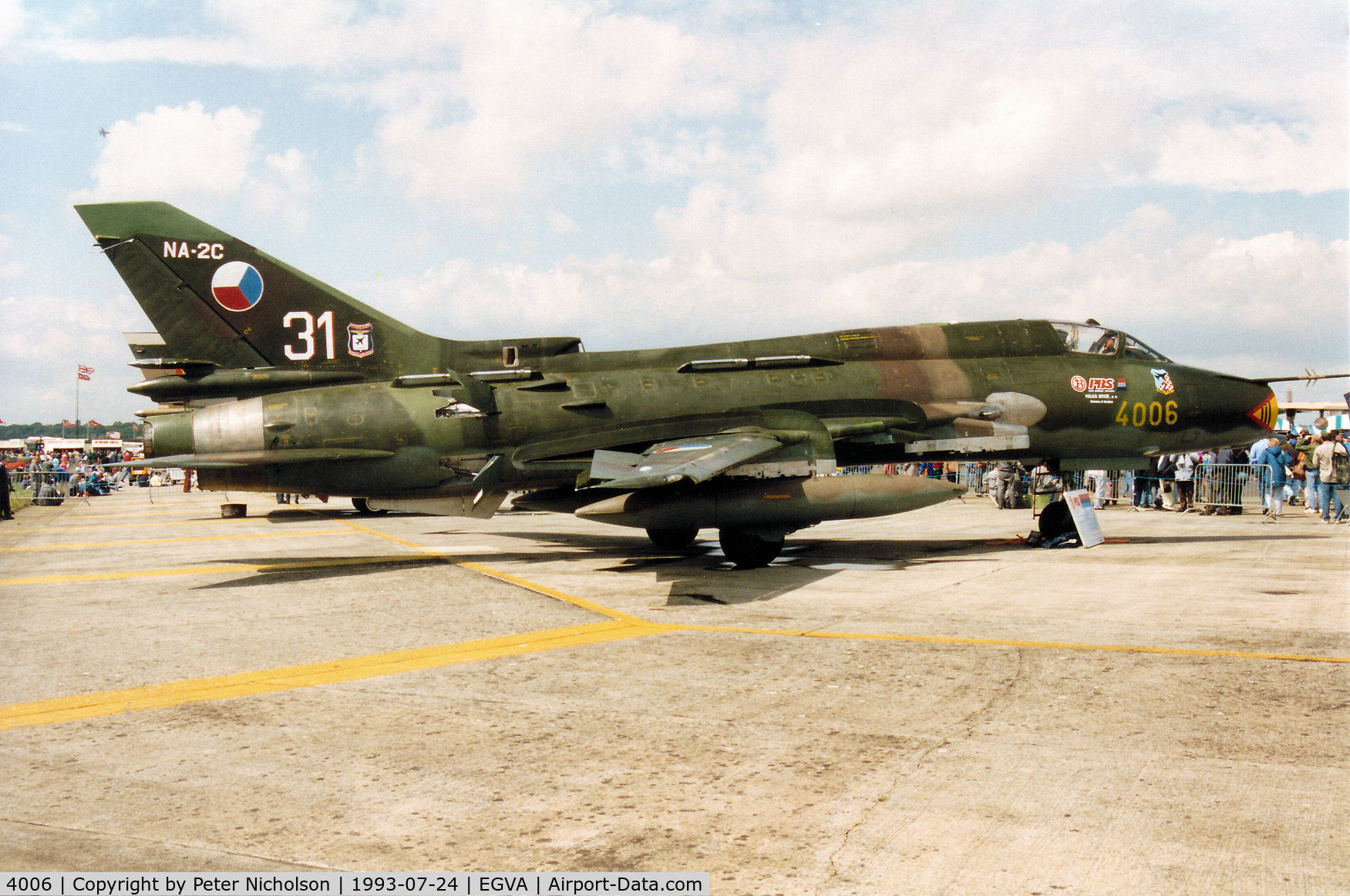 4006, 1989 Sukhoi Su-22M-4 C/N 40306, Czech Air Force Su-22M-4 Fitter on display at the 1993 Intnl Air Tattoo at RAF Fairford.