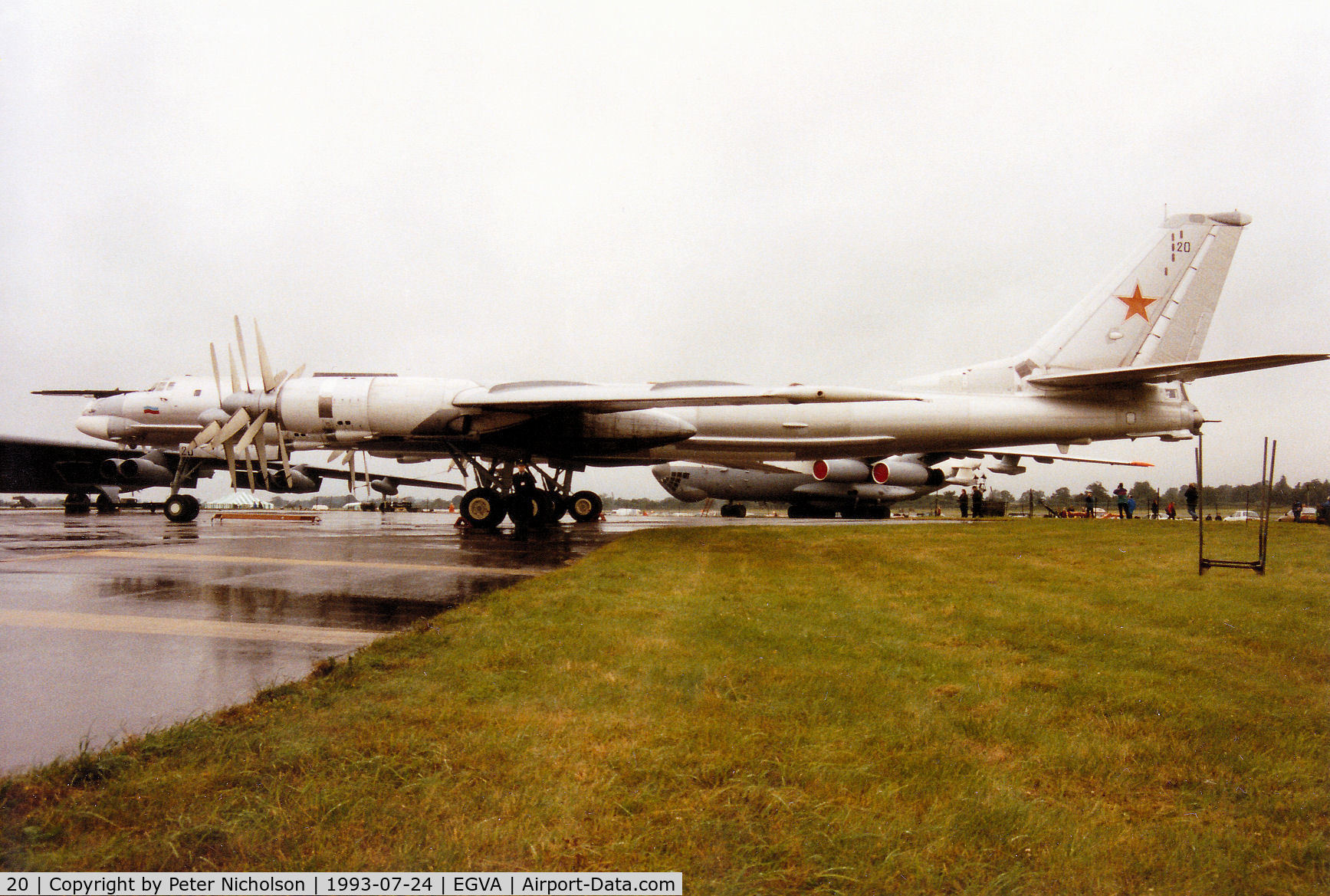20, Tupolev Tu-95MS C/N 34108, Another view of the Bear H, callsign Limon 11, from the 182nd Heavy Bomber Regiment based at Mosdok on display at the 1993 Intnl Air Tattoo at RAF Fairford.