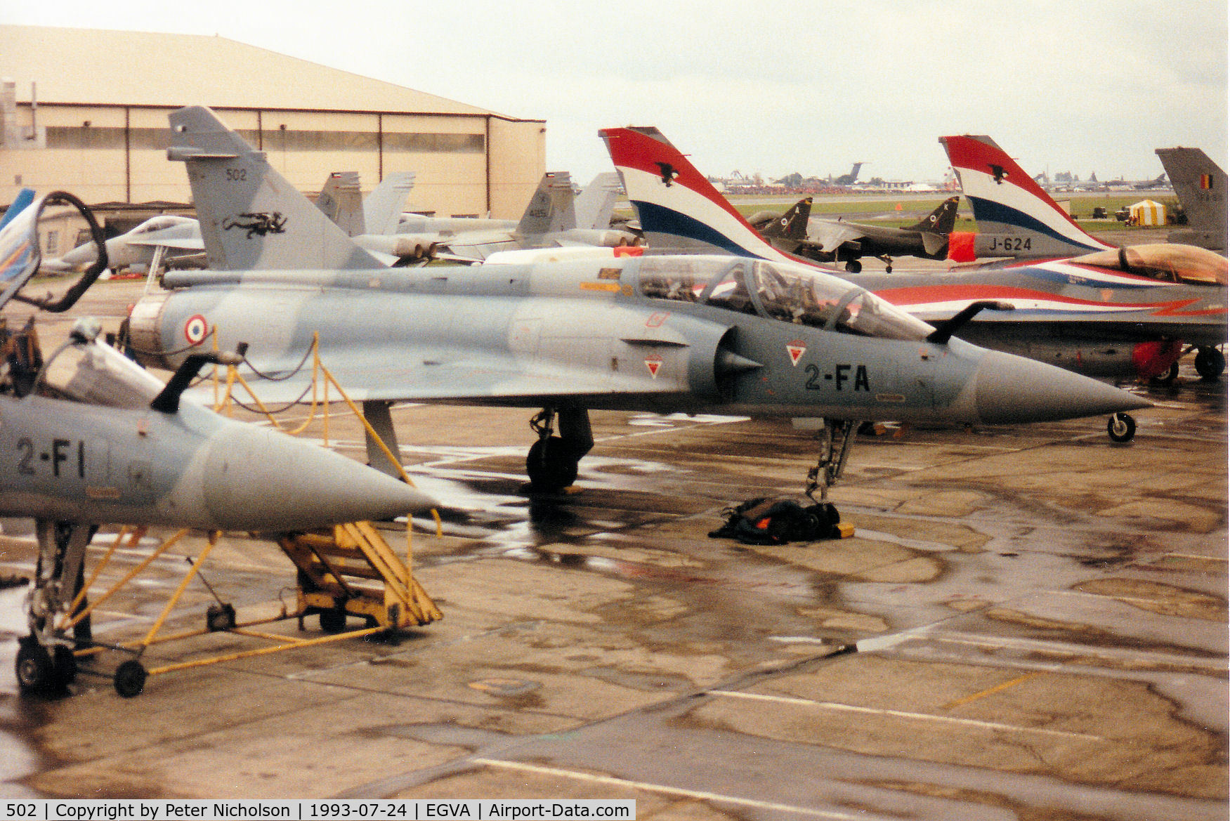 502, 1984 Dassault Mirage 2000B C/N 19, Mirage 2000B, callsign French Air Force 4200, of EC 2/2 on the flight-line at the 1993 Intnl Air Tattoo at RAF Fairford.