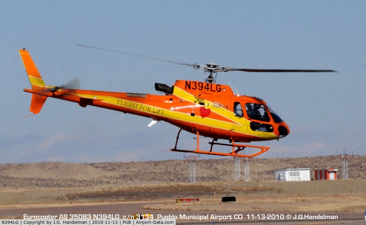 N394LG, 1998 Eurocopter AS-350B-3 Ecureuil Ecureuil C/N 3134, Lift off at Pueblo CO