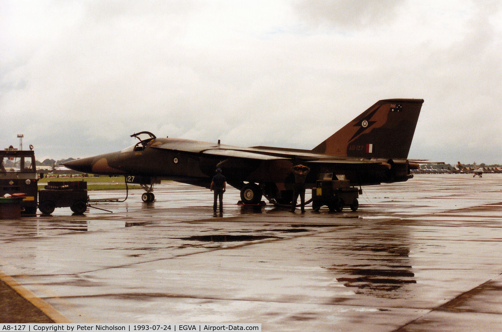 A8-127, 1967 General Dynamics F-111C Aardvark C/N D1-03, Another view of the F-111C of 1 Squadron Royal Australian Air Force on the flight-line at the 1993 Intnl Air Tattoo at RAF Fairford.
