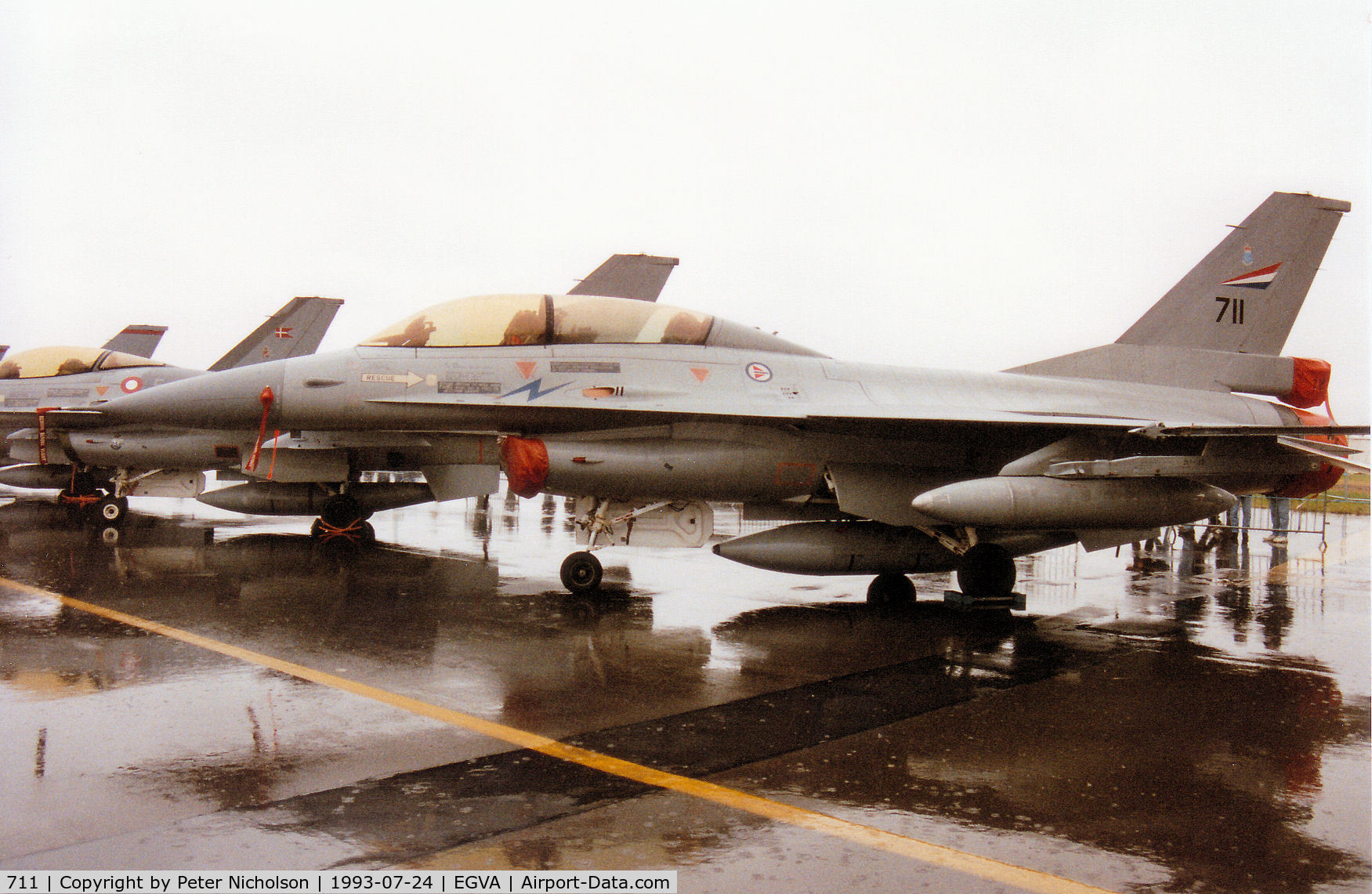 711, 1989 General Dynamics F-16BM Fighting Falcon C/N 6L-13, F-16B Falcon of 331 Skv Royal Norwegian Air Force on display at the 1993 Intnl Air Tattoo at RAF Fairford.