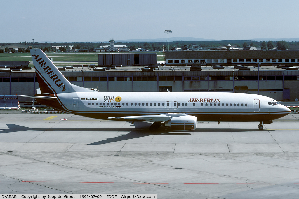 D-ABAB, 1990 Boeing 737-4K5 C/N 24769, In 2001 this aircraft was replaced by a Boeing 737-700 with the same registration.