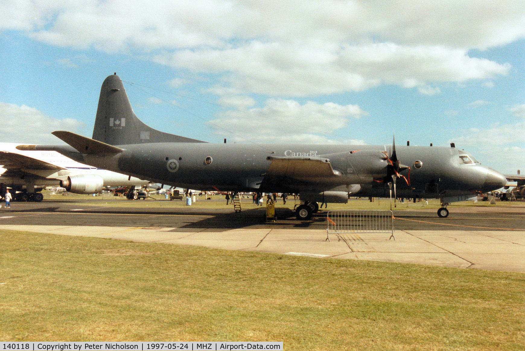 140118, 1981 Lockheed CP-140 Aurora C/N 285B-5725, CP-140 Aurora, callsign Canforce 118, of 404 Squadron Canadian Armed Forces on display at the 1997 RAF Mildenhall Air Fete.