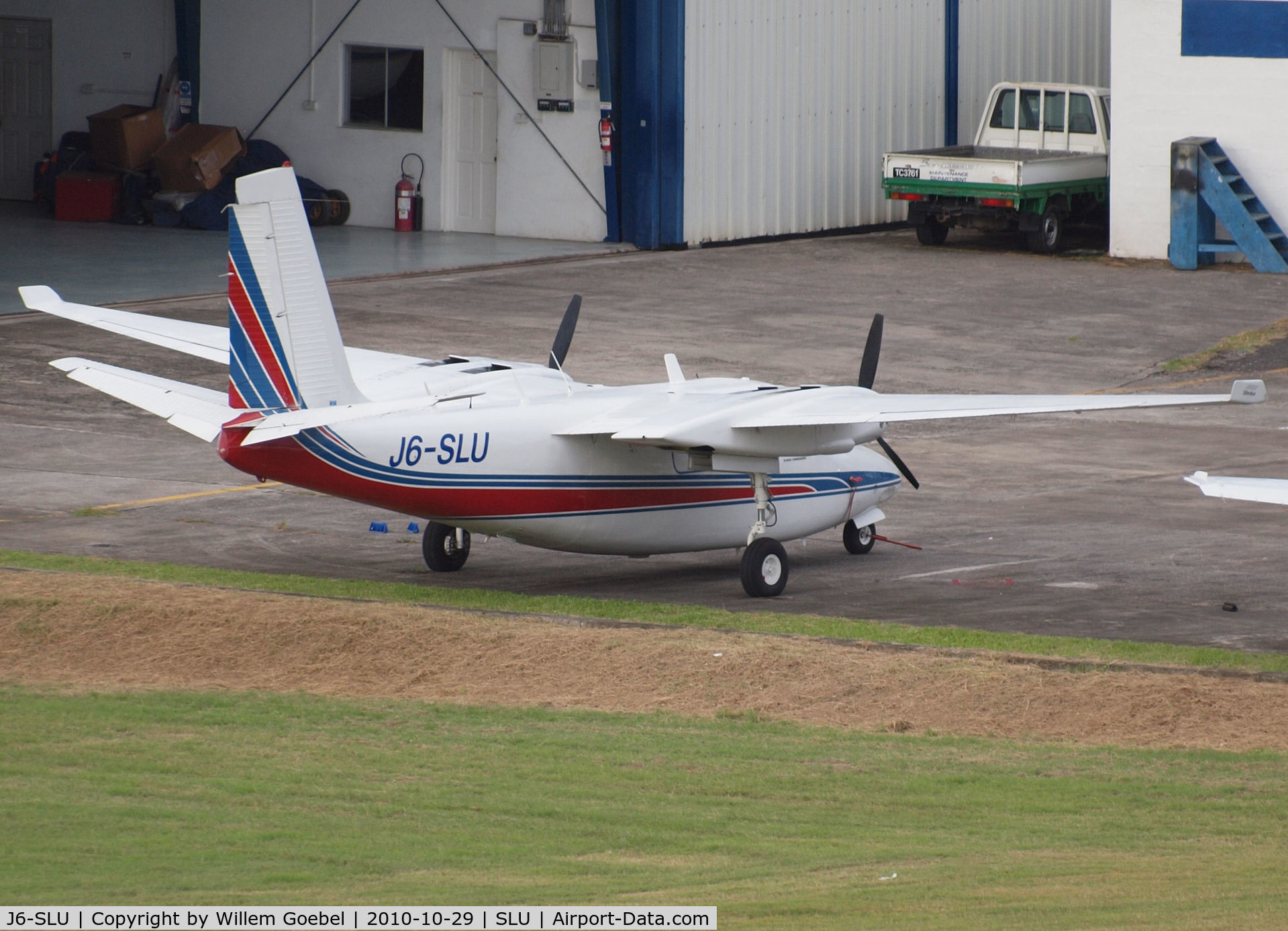 J6-SLU, Aero Commander 500B Commander C/N 1146-80, Parking on airstrip from Castries on st Lucia.