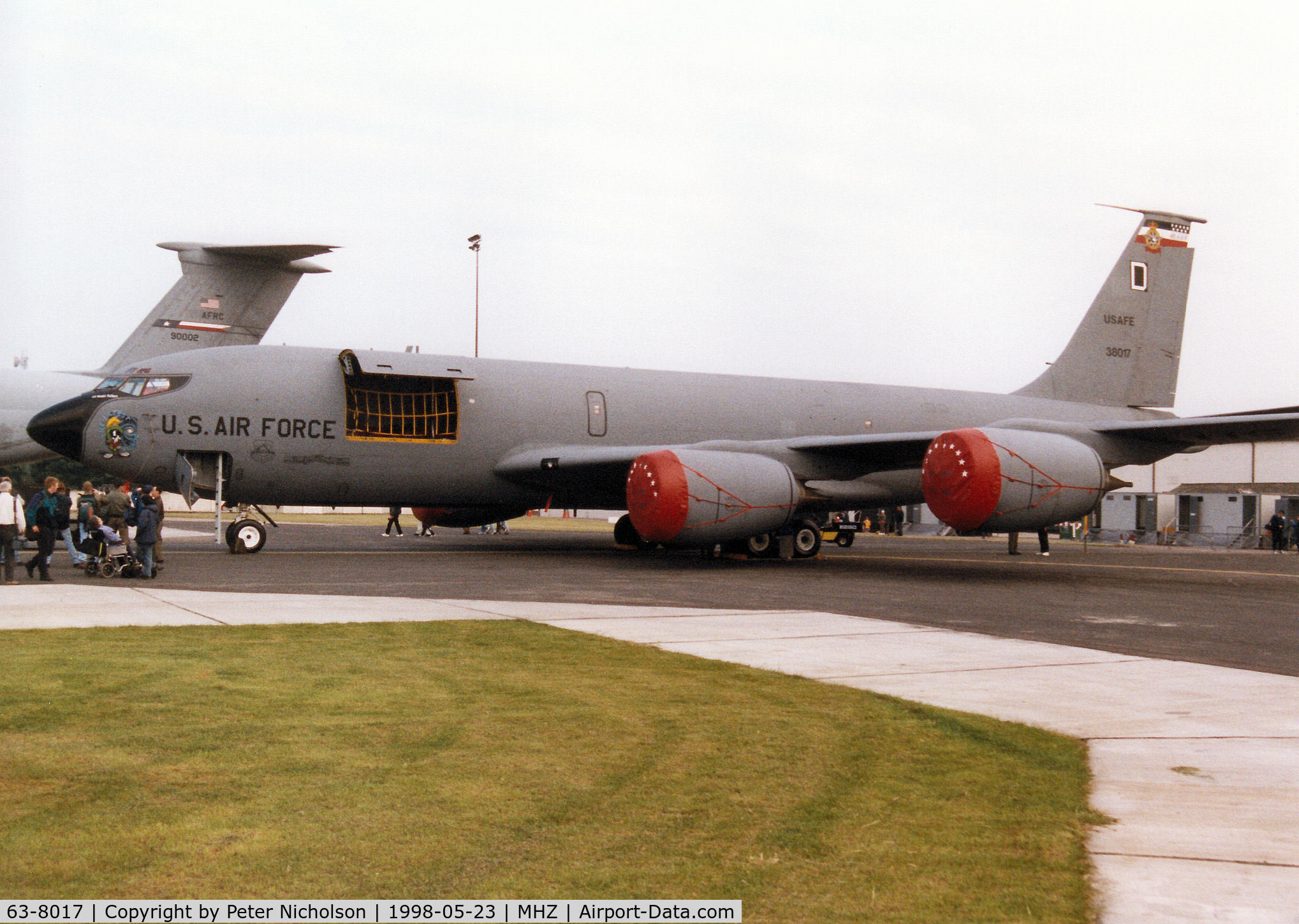 63-8017, 1963 Boeing KC-135R Stratotanker C/N 18634, KC-135R Stratotanker of the resident 100th Air Refuelling Wing on display at the 1998 RAF Mildenhall Air Fete.