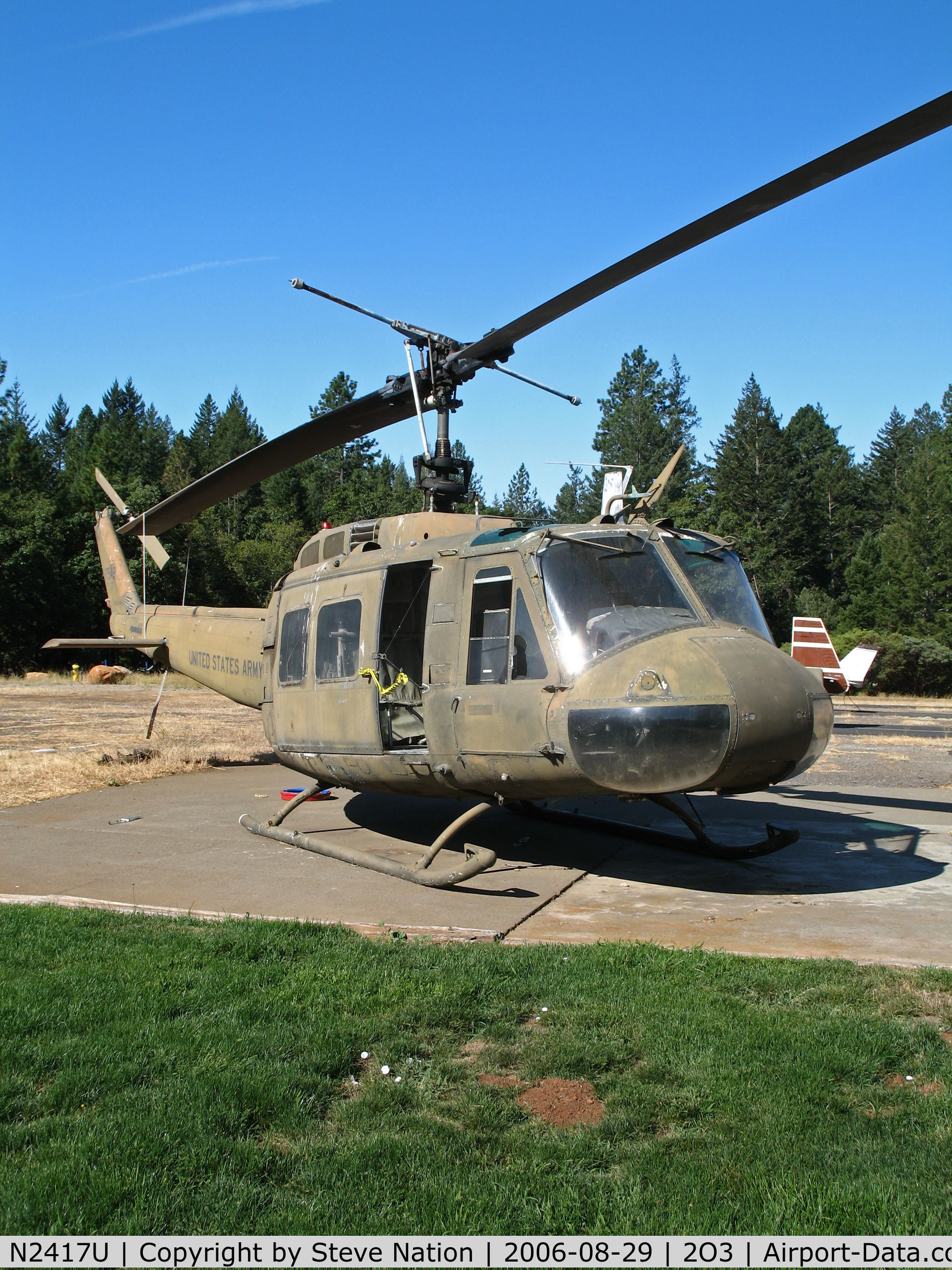 N2417U, Bell UH-1H Iroquois C/N 017549, Pacific Union College has this static Bell UH-1H ex 0-17549 USAR as part of their aviation program (doesn't carry its civilian registration) @ Parrett Field, Angwin, CA