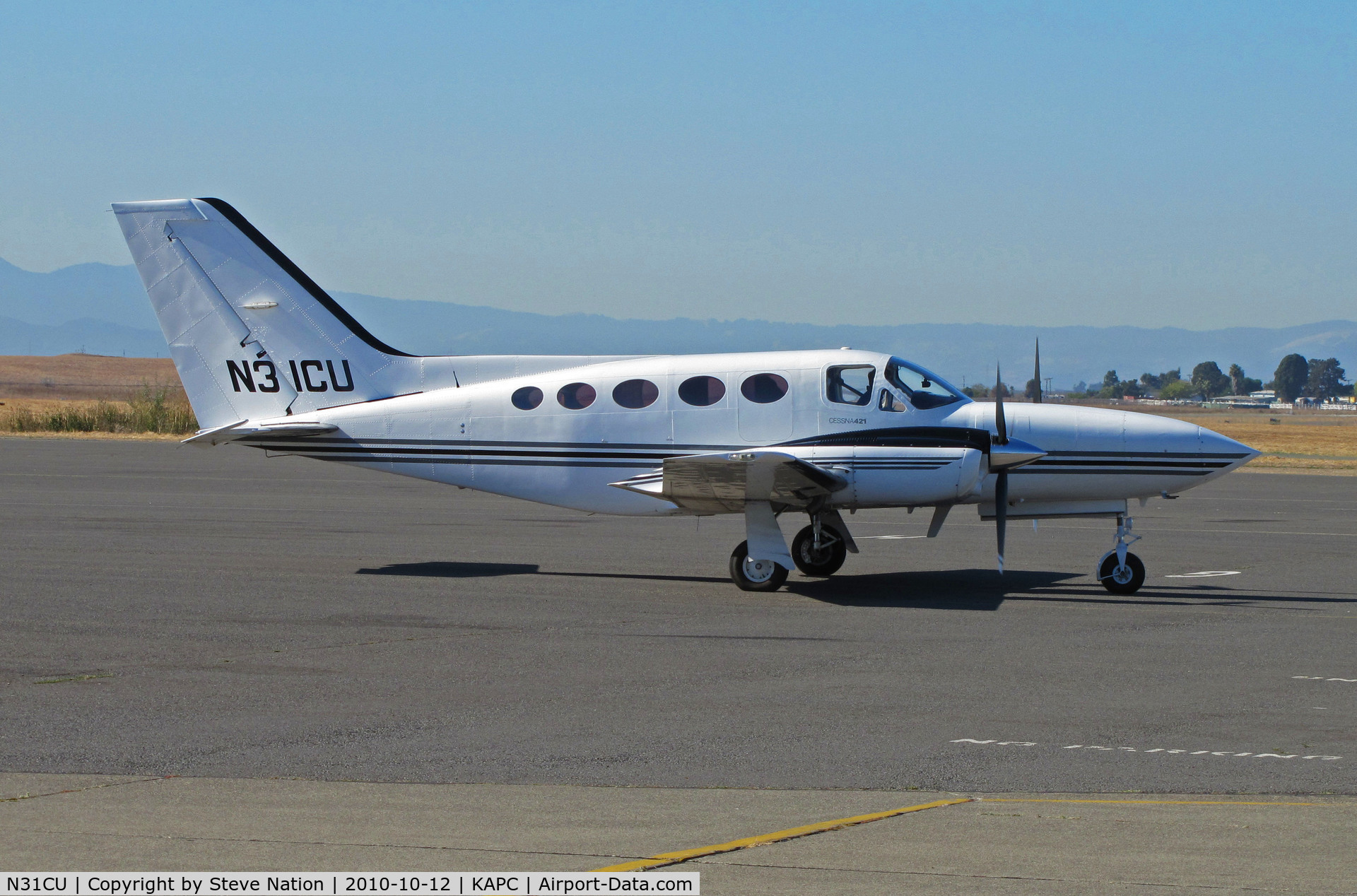N31CU, 1977 Cessna 421C Golden Eagle C/N 421C0341, Westlog Inc. (Brookings, OR) 1977 Cessna 421C heads out for take-off from Napa County Airport, CA