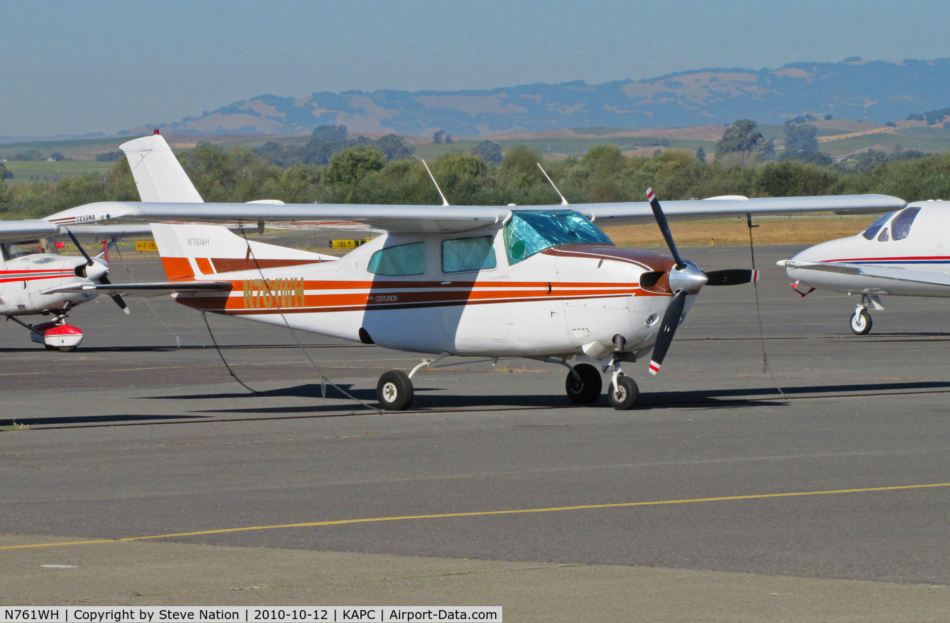 N761WH, 1978 Cessna T210M Turbo Centurion C/N 21062573, TriWings Inc. (Reno, NV) 1978 Cessna T210M visiting @ Napa County Airport, CA (still with two different sized registrations but sans cockpit cover in this shot)
