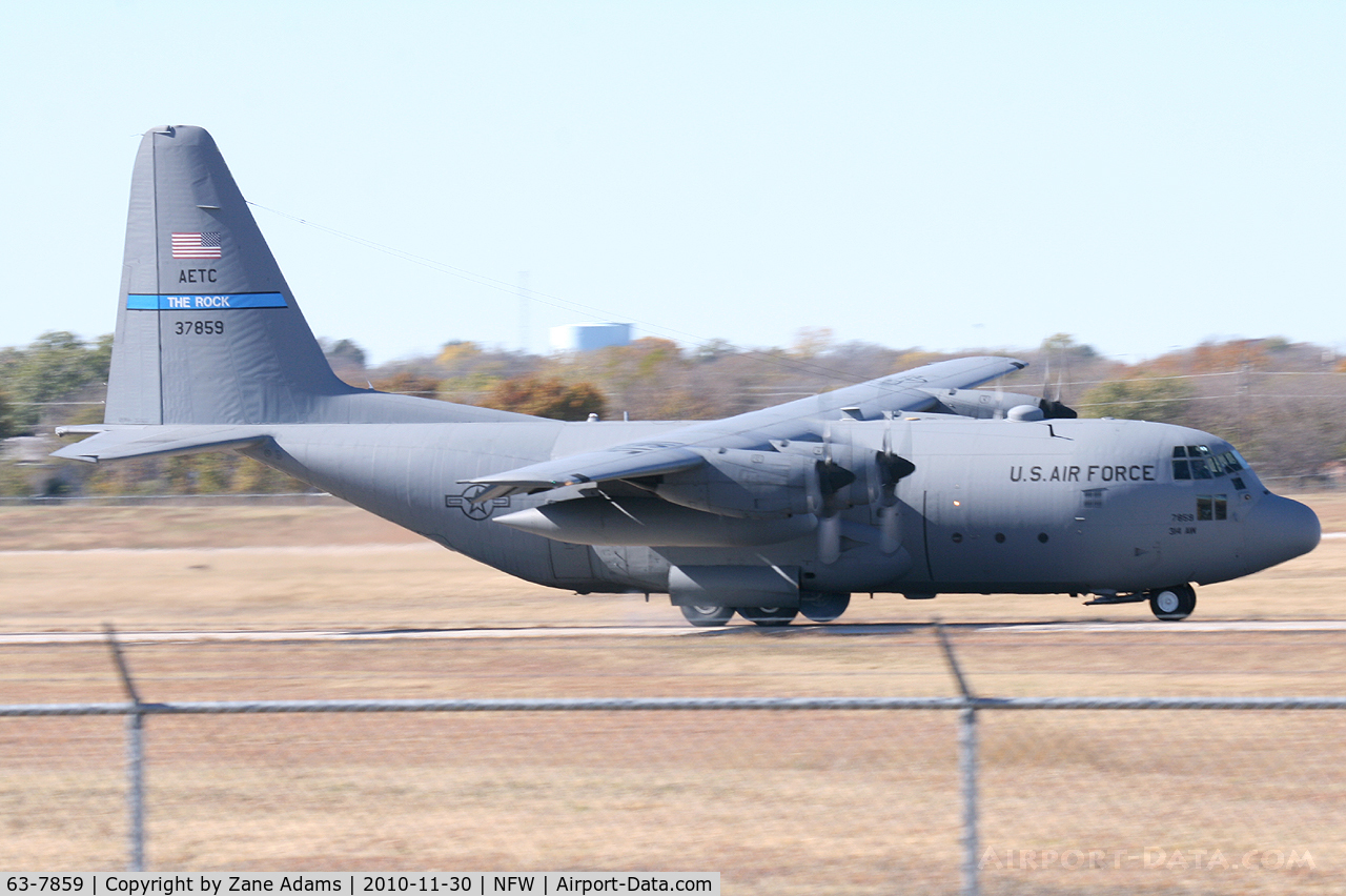 63-7859, 1963 Lockheed C-130E Hercules C/N 382-3929, Arkansas C-130 doing tactical landings on the taxiway at NASJRB Fort Worth