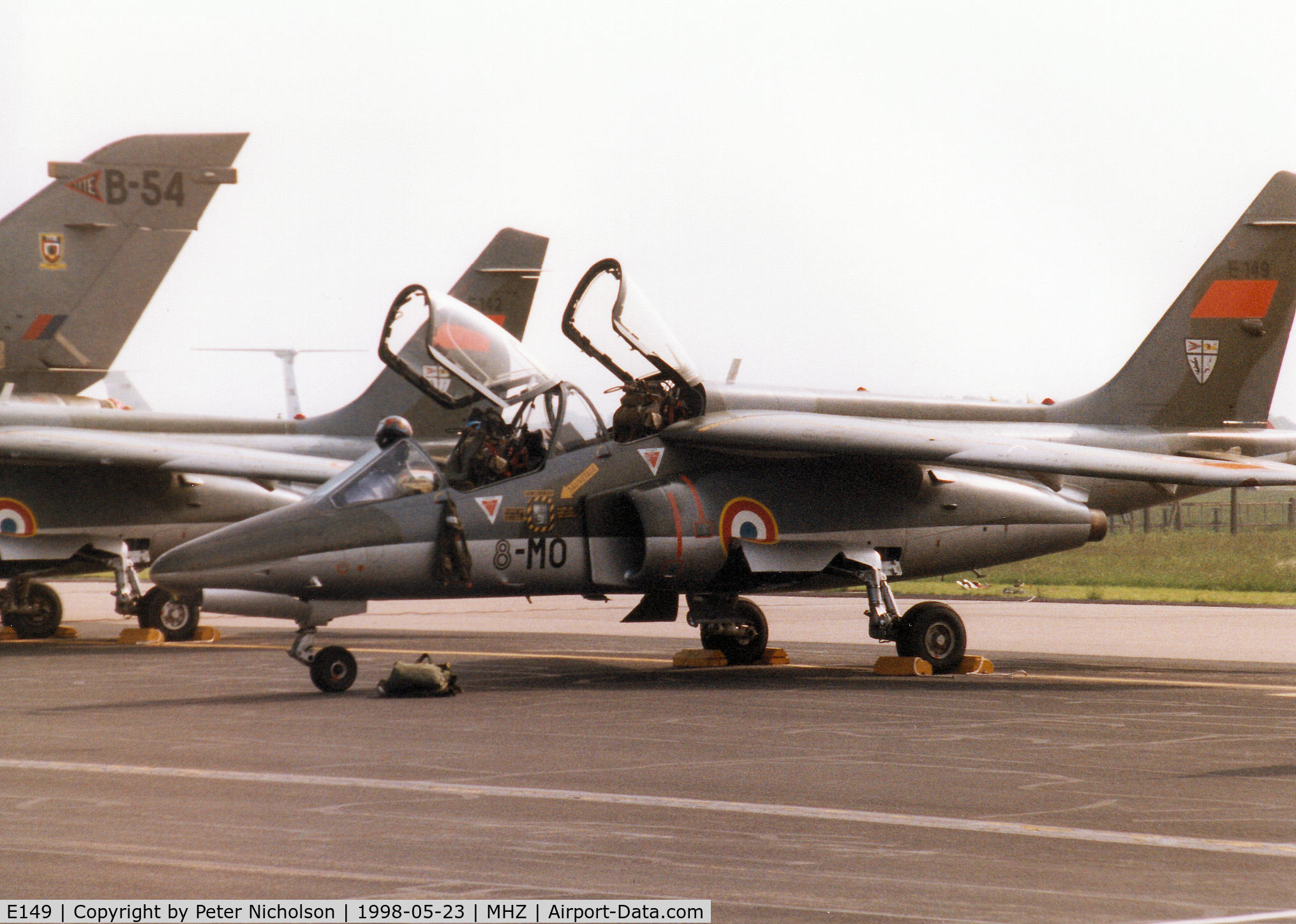 E149, Dassault-Dornier Alpha Jet E C/N E149, French Air Force Alpha Jet from ETO. 01.008 at Cazaux on the flight-line at the 1998 RAF Mildenhall Air Fete.