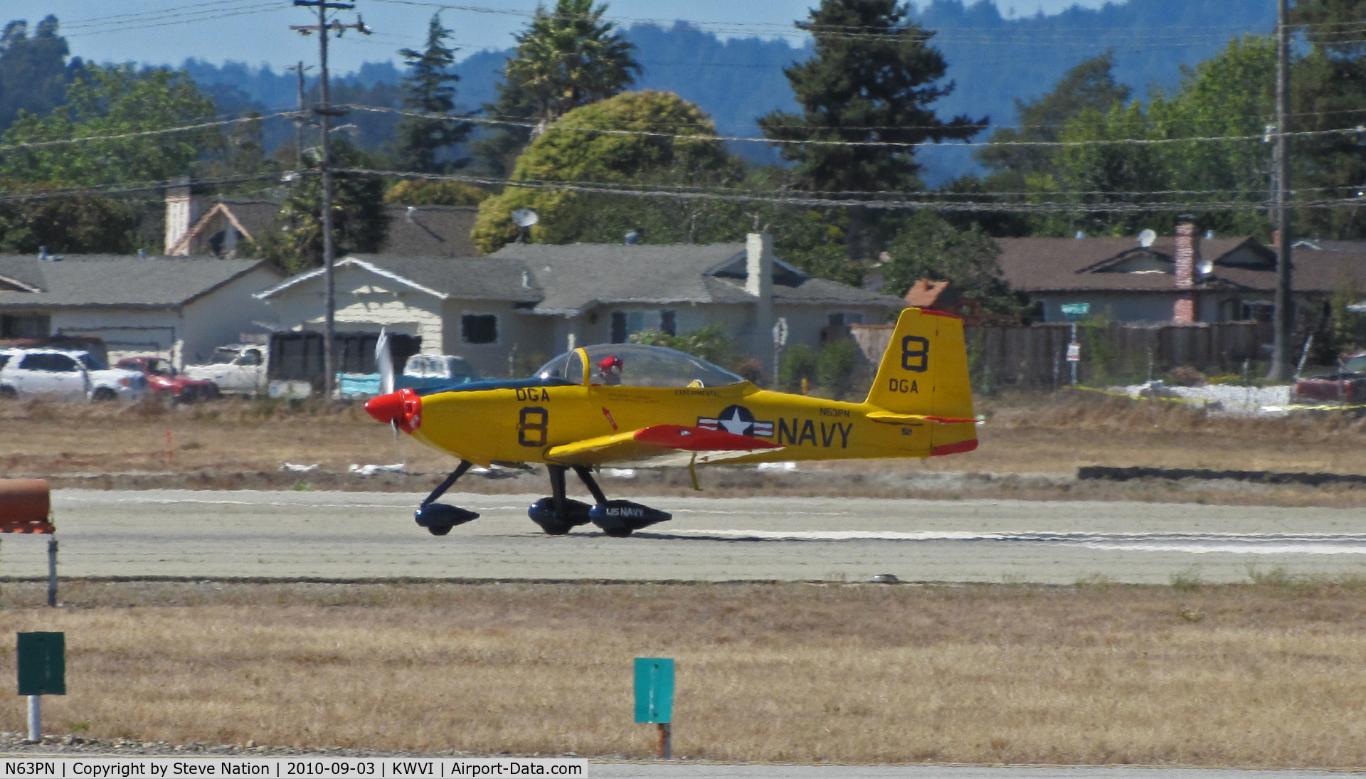 N63PN, Vans RV-8A C/N 80835, Sacramento-based Lawrence RV-8A in pseudo-U.S. Navy markings as DGA 8 begins take-off roll @ 2010 Watsonville Fly-in