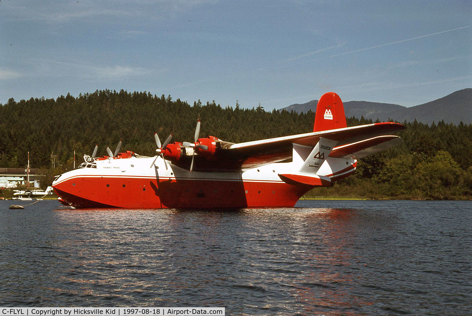 C-FLYL, 1945 Martin JRM-3 Mars C/N 76823, Photo taken 18 August 1997 at Sprout Lake, Vancouver Island, BC, Canada